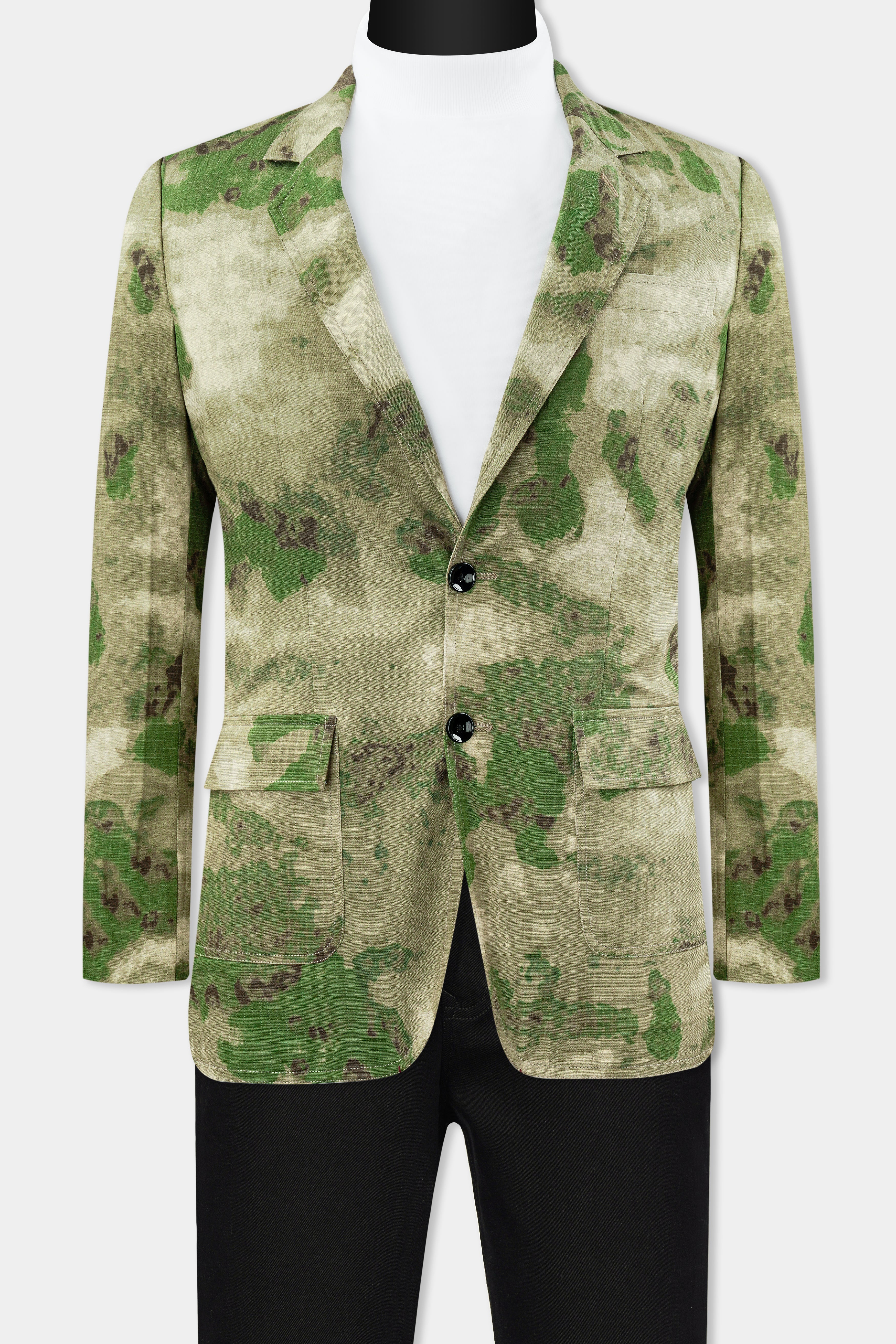 Kelp Green and Fern Green Tie Dye Printed Premium Cotton Blazer With Jade Black Jeans