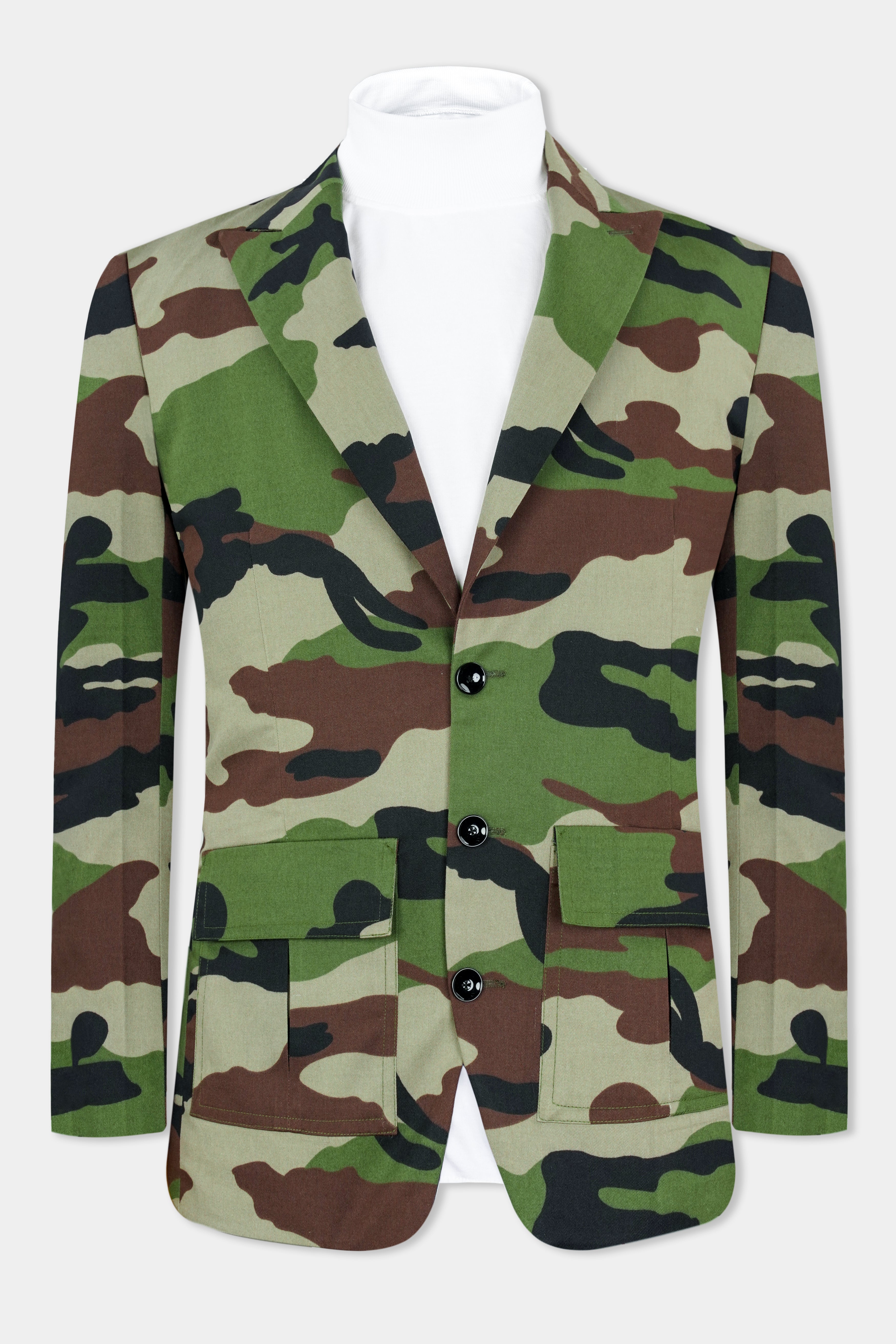 Beaver Brown and Finch Green Camouflage Premium Cotton Designer Blazer With Jade Black Jeans