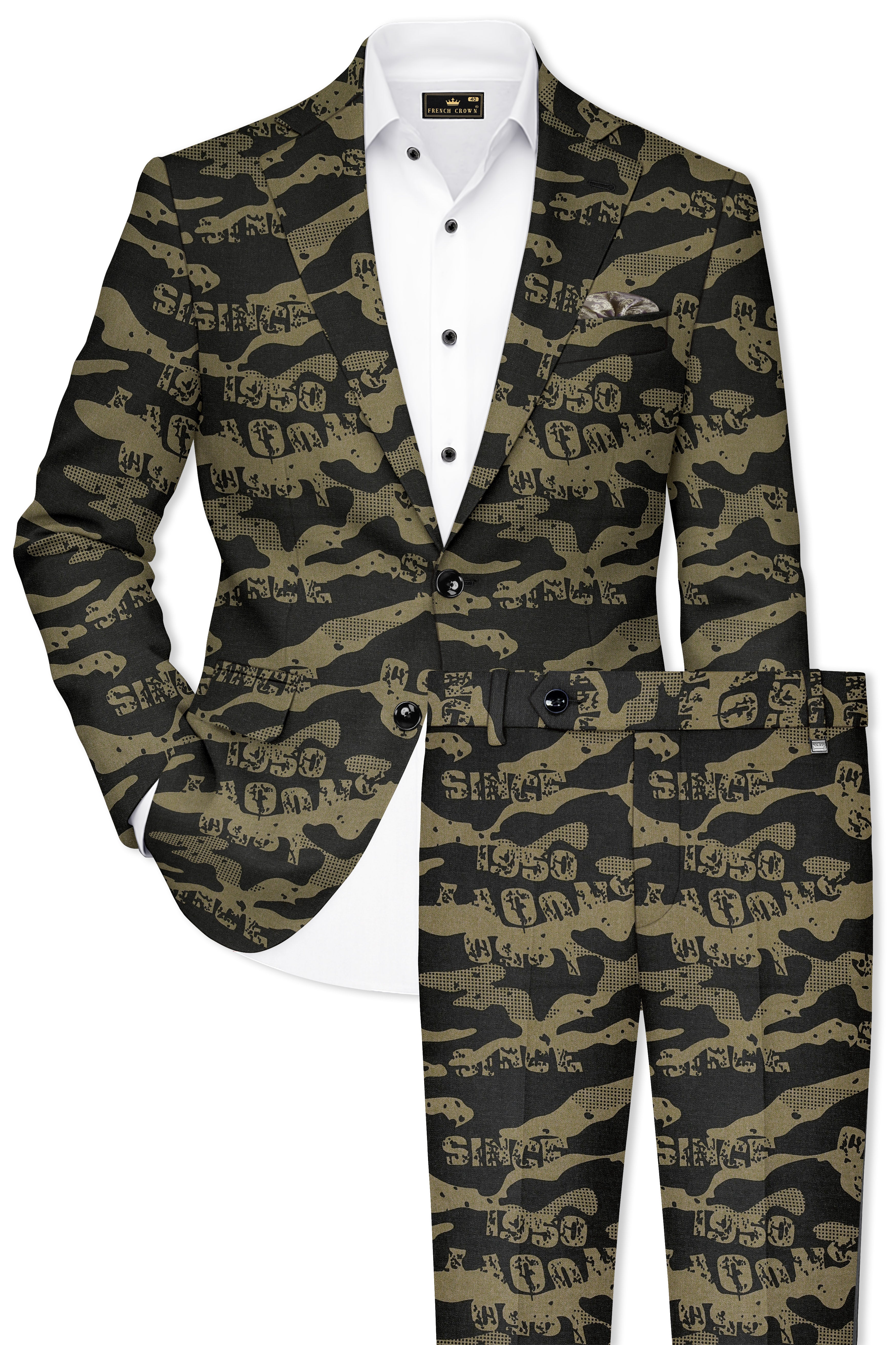 Jade Black and Woodland Green Printed Premium Cotton Single-Breasted Suit