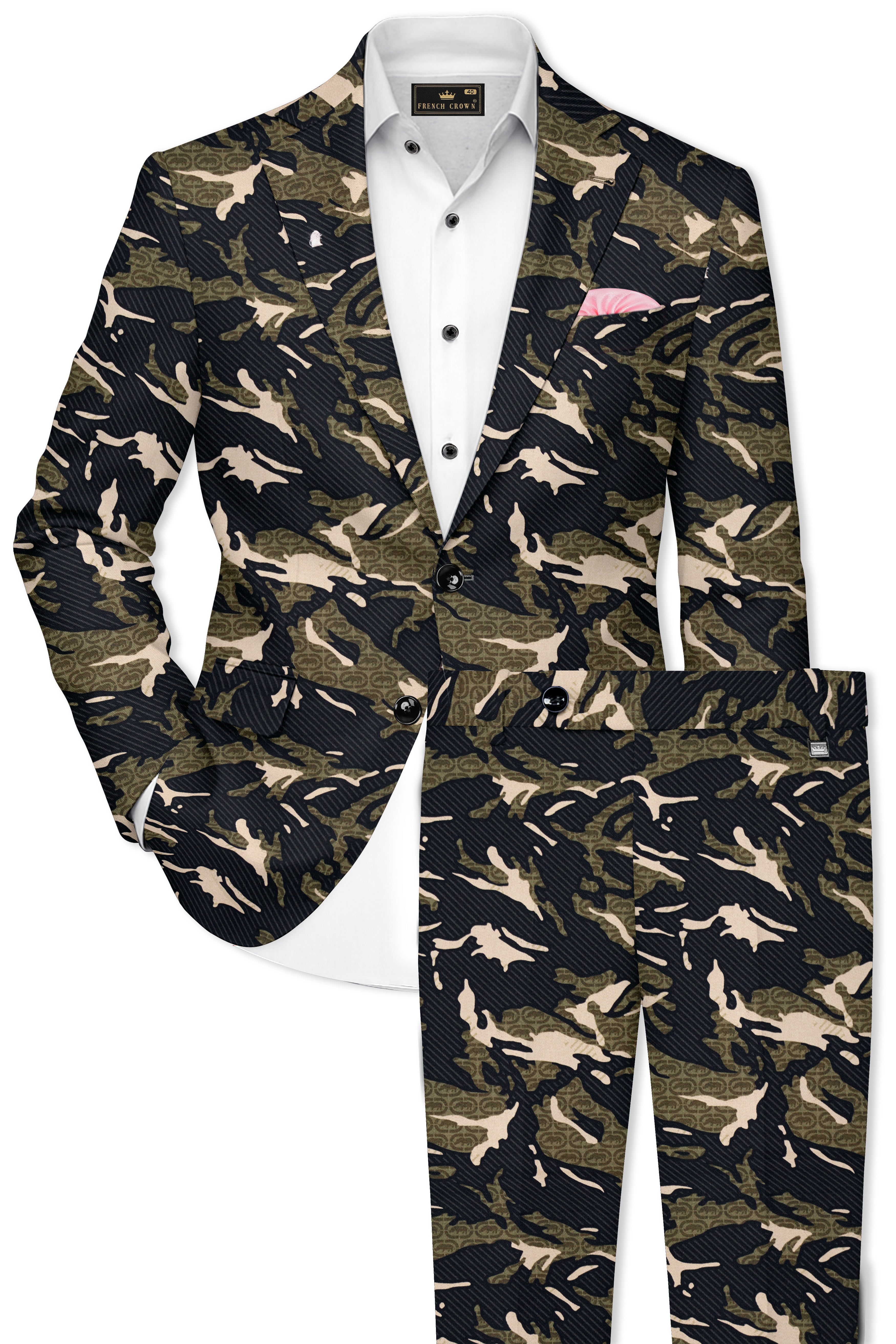 Mirage Black and Sage Green Printed Premium Cotton Single-Breasted Suit