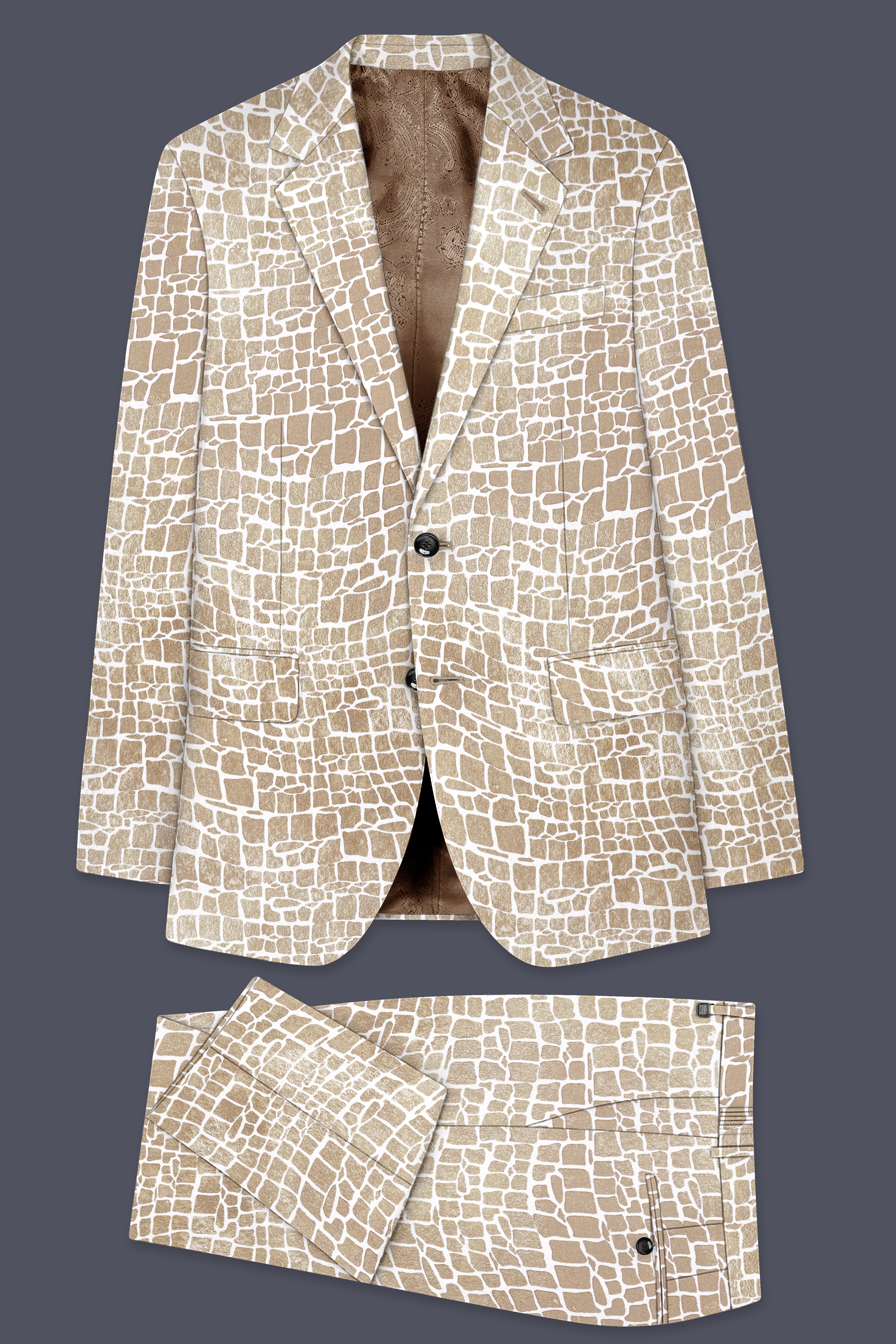 Bright White and Cocoa Brown Printed Premium Cotton Suit