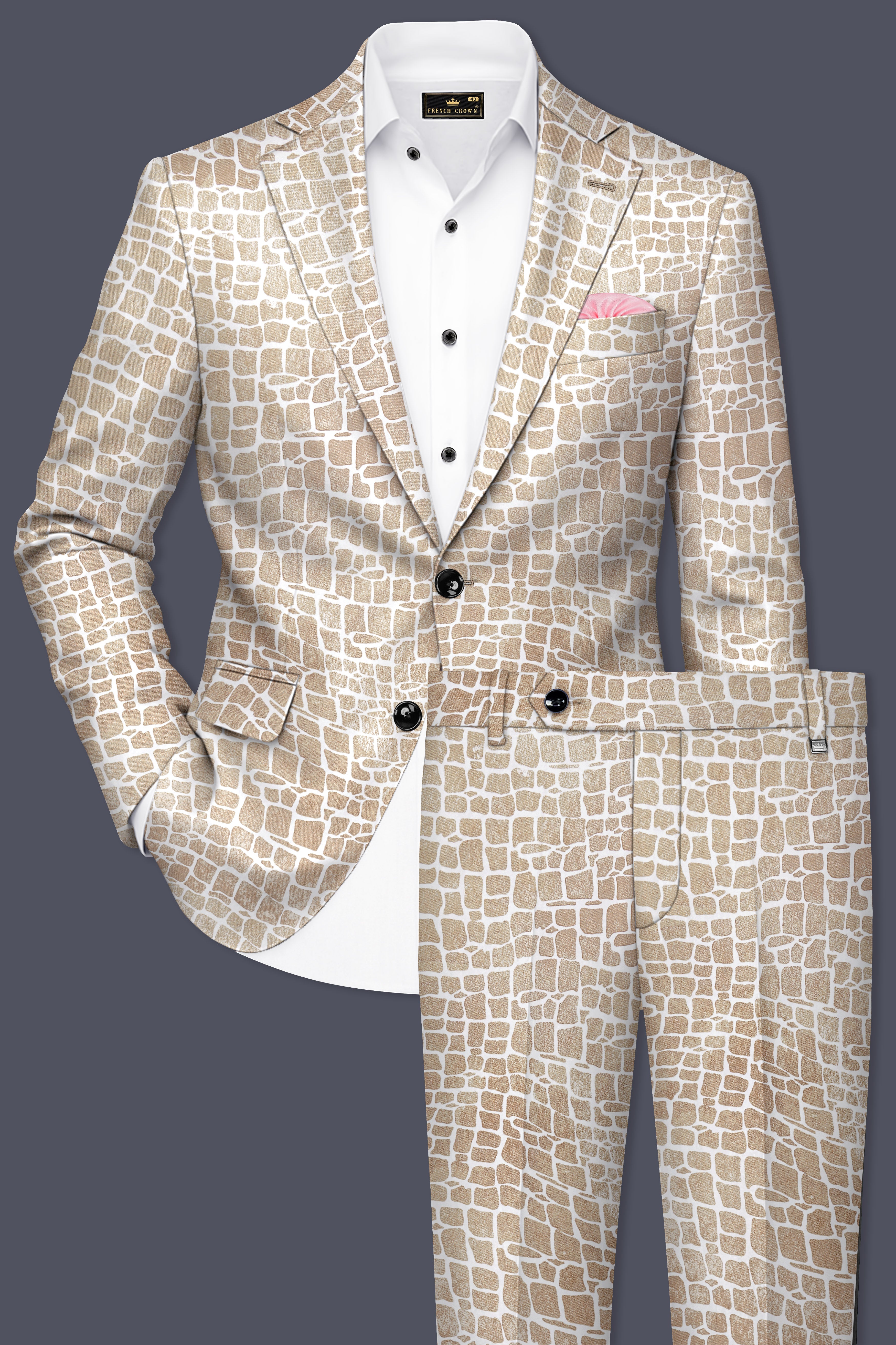 Bright White and Cocoa Brown Printed Premium Cotton Suit