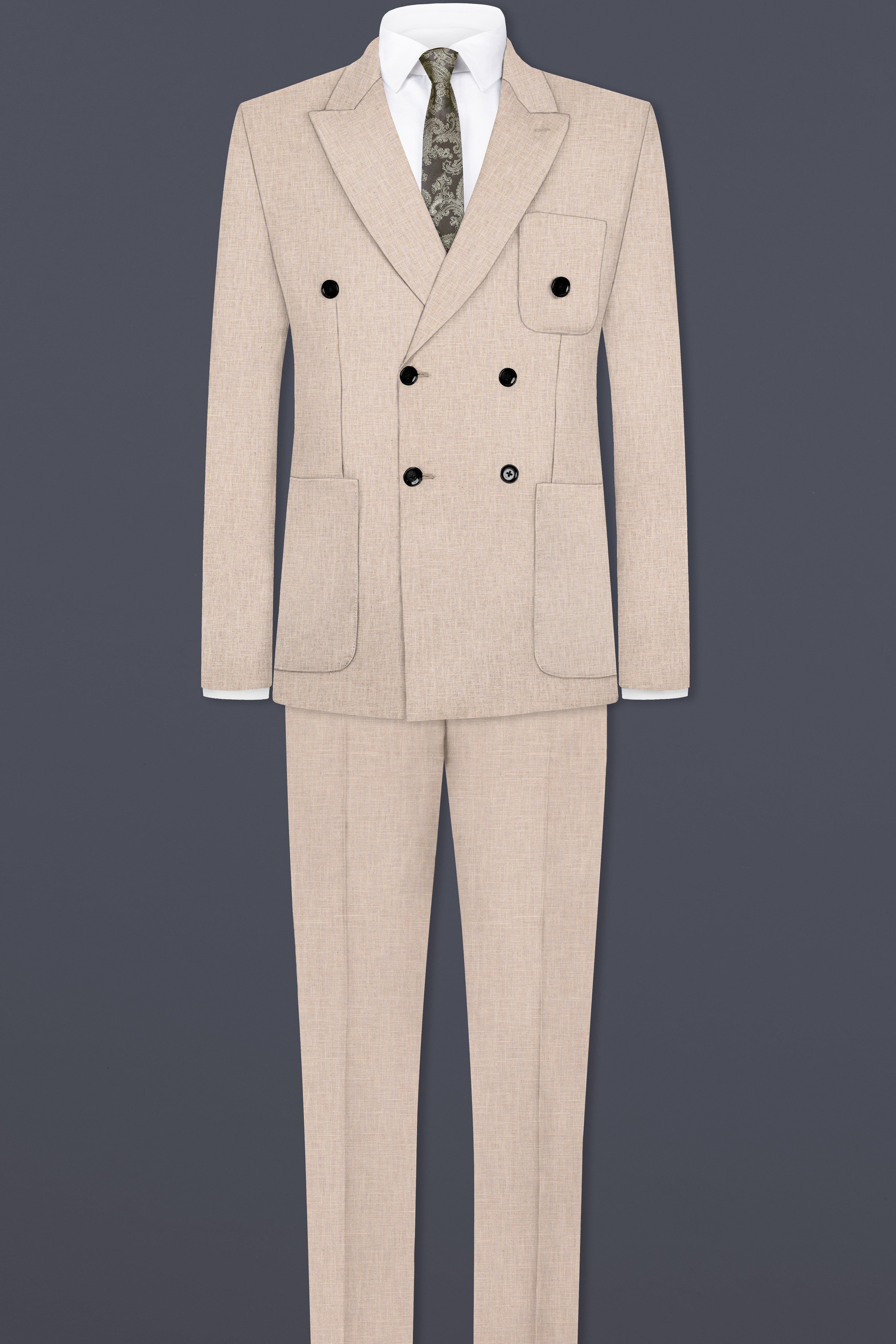 Cashmere Beige Premium Linen Double Breasted Sports Suit