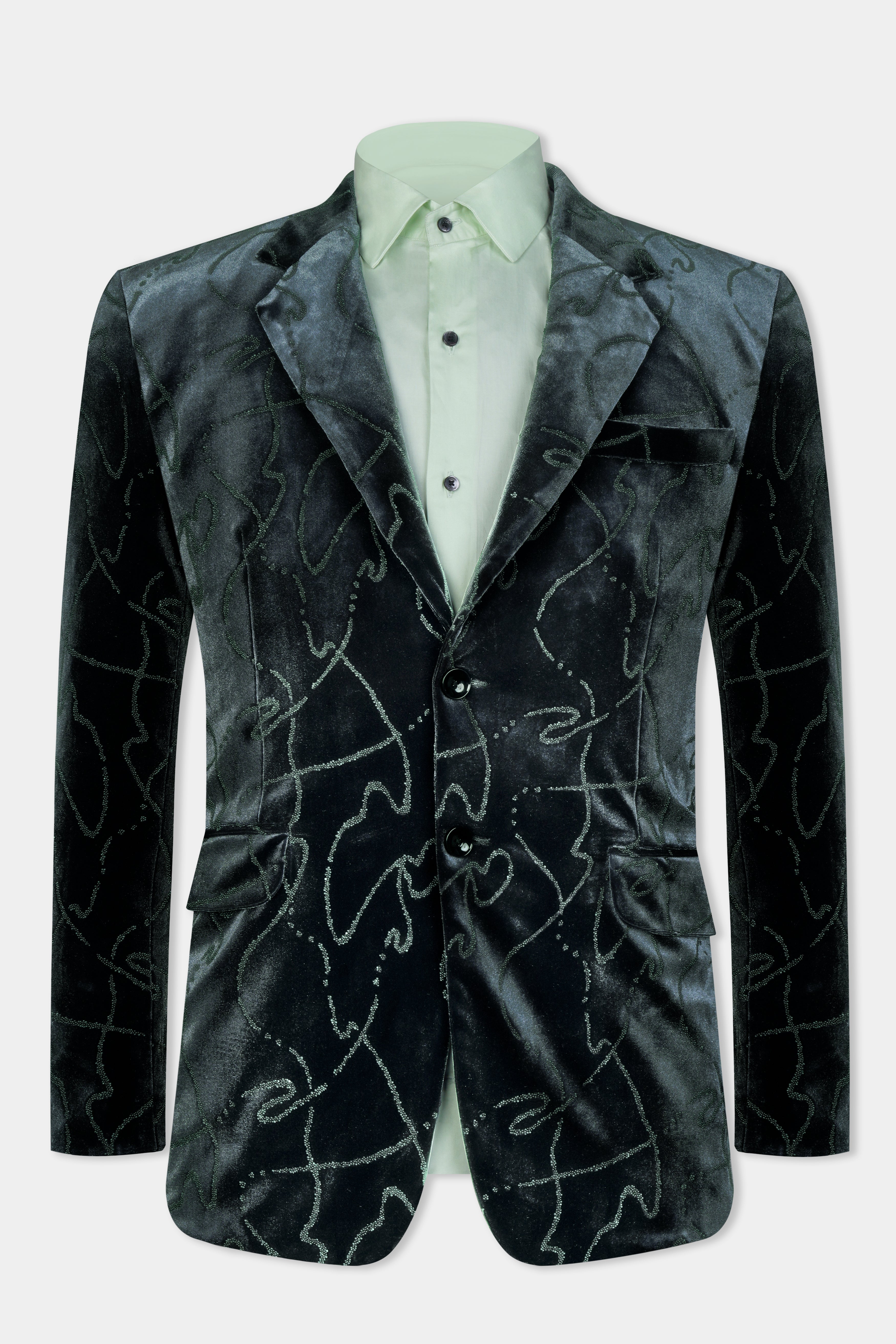 Kombu Green Stonework Velvet Designer Suit ST3047-SB-36, ST3047-SB-38, ST3047-SB-40, ST3047-SB-42, ST3047-SB-44, ST3047-SB-46, ST3047-SB-48, ST3047-SB-50, ST3047-SB-52, ST3047-SB-54, ST3047-SB-56, ST3047-SB-58, ST3047-SB-60