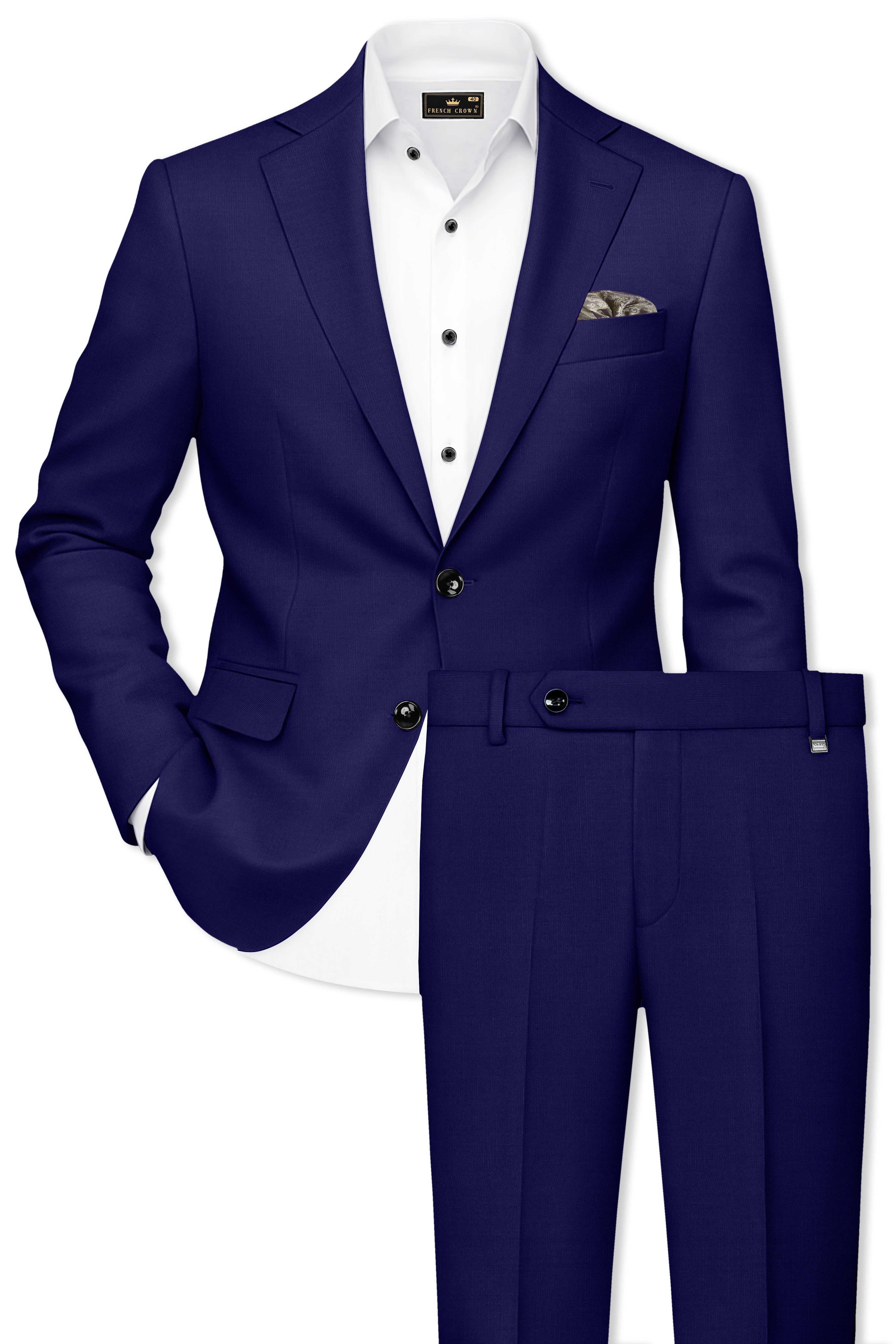 Admiral Blue Textured Premium Wool Blend Single Breasted Suits for
