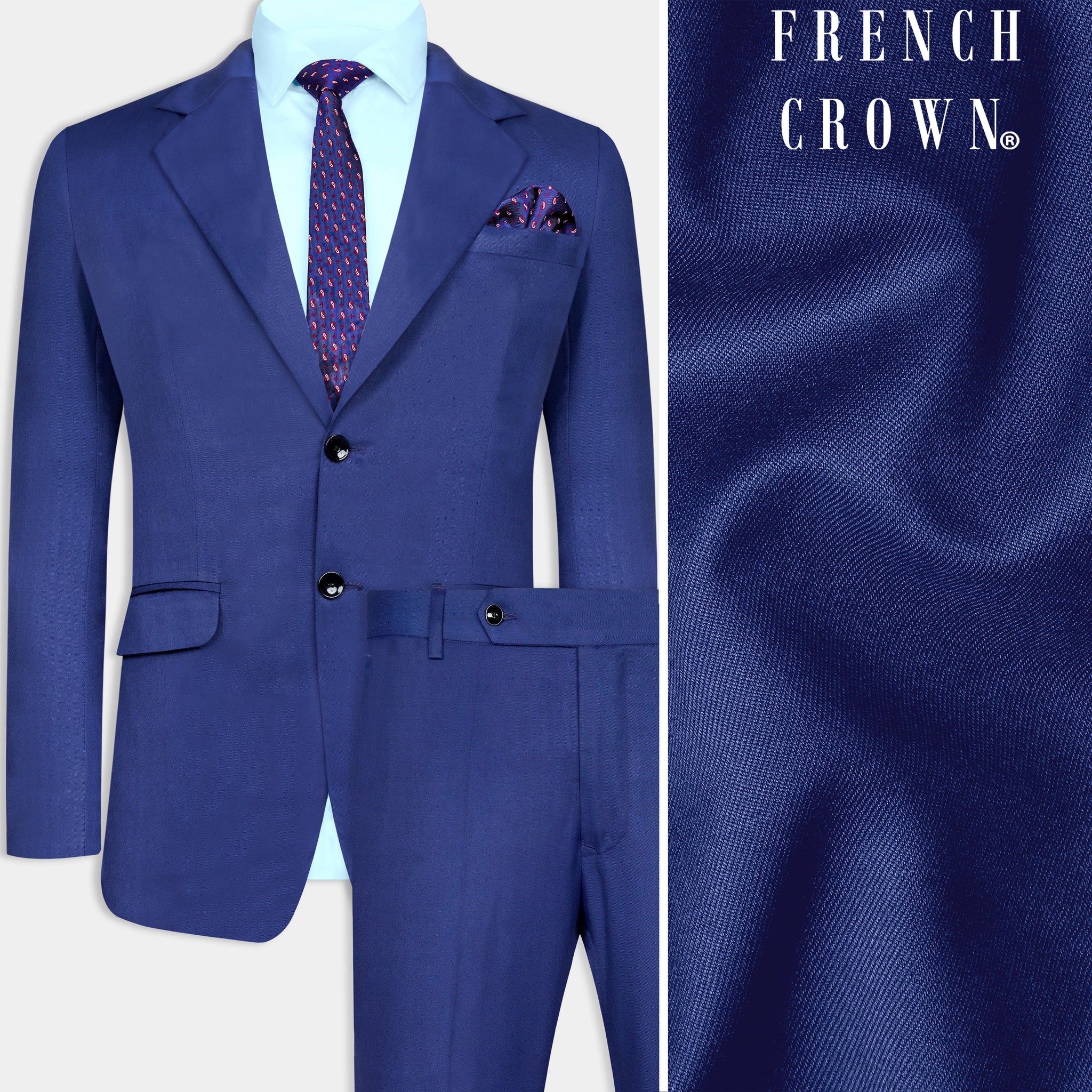 Admiral Blue Textured Premium Wool Blend Single Breasted Suits for Men.