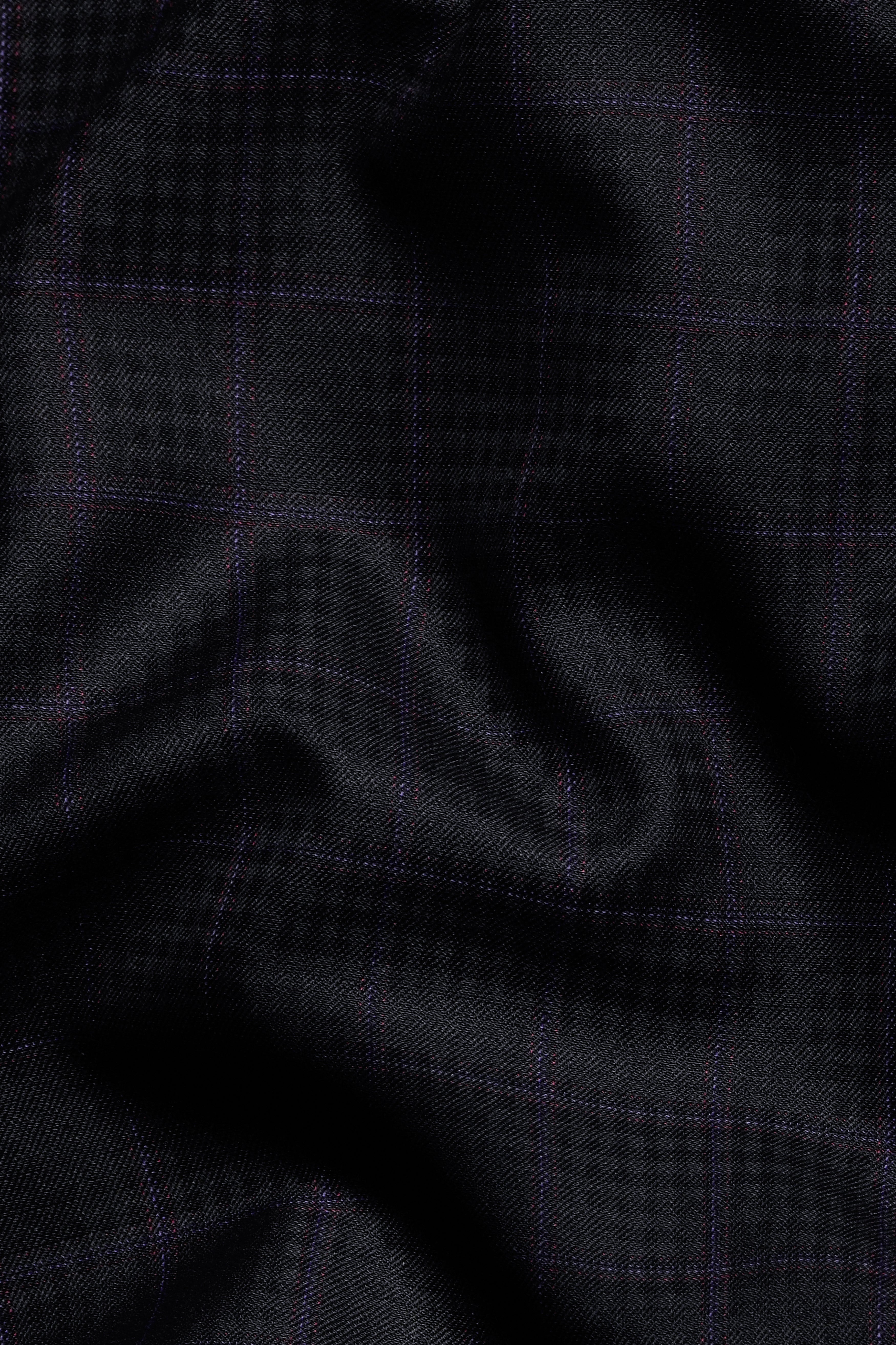 Bastille Black and Murasaki Purple Windowpane Cross Buttoned Wool Rich Bandhgala Suit ST3063-CBG2-36, ST3063-CBG2-38, ST3063-CBG2-40, ST3063-CBG2-42, ST3063-CBG2-44, ST3063-CBG2-46, ST3063-CBG2-48, ST3063-CBG2-50, ST3063-CBG2-52, ST3063-CBG2-54, ST3063-CBG2-56, ST3063-CBG2-58, ST3063-CBG2-60