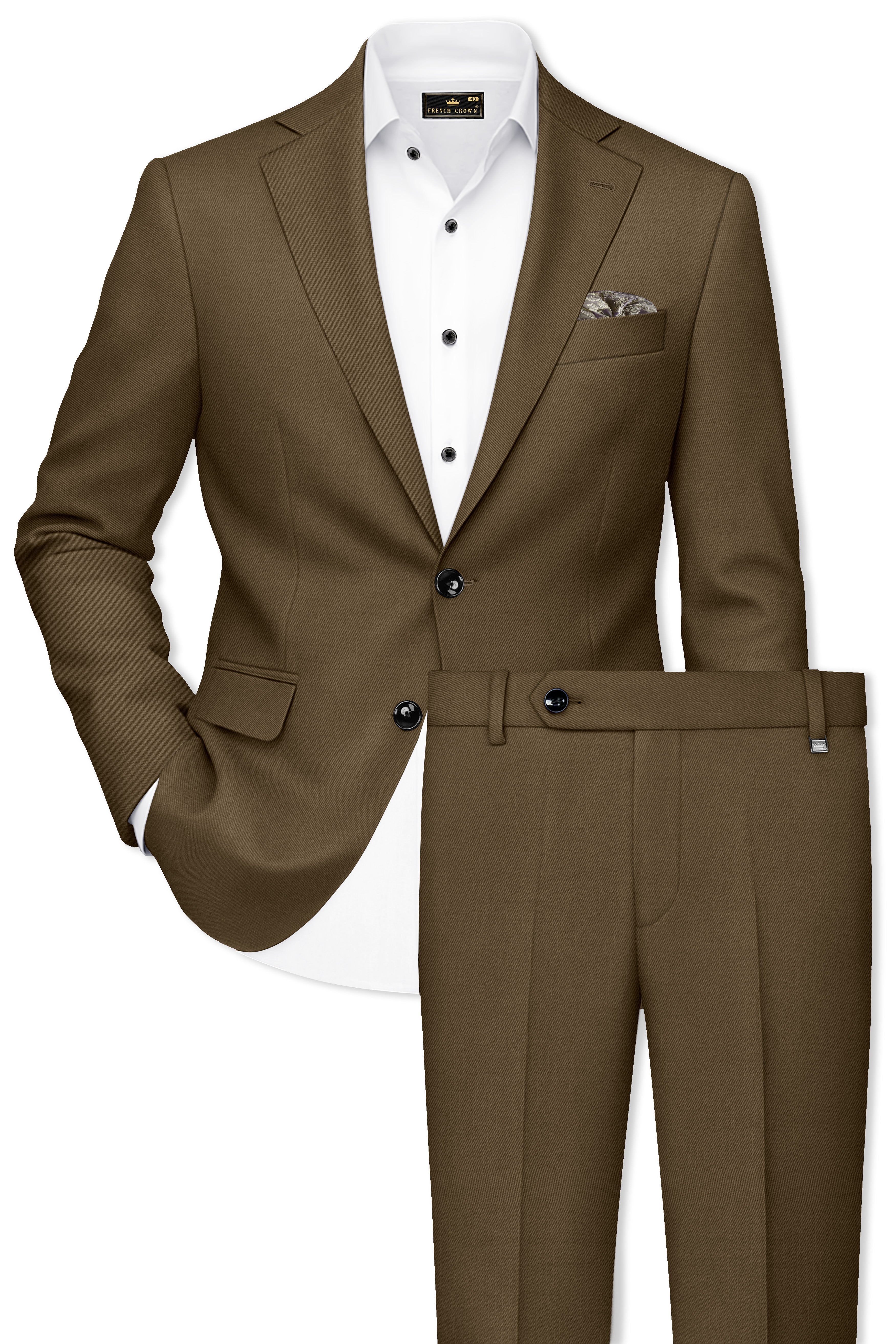 Tortilla Brown Plain-Solid Premium Wool Blend Single Breasted