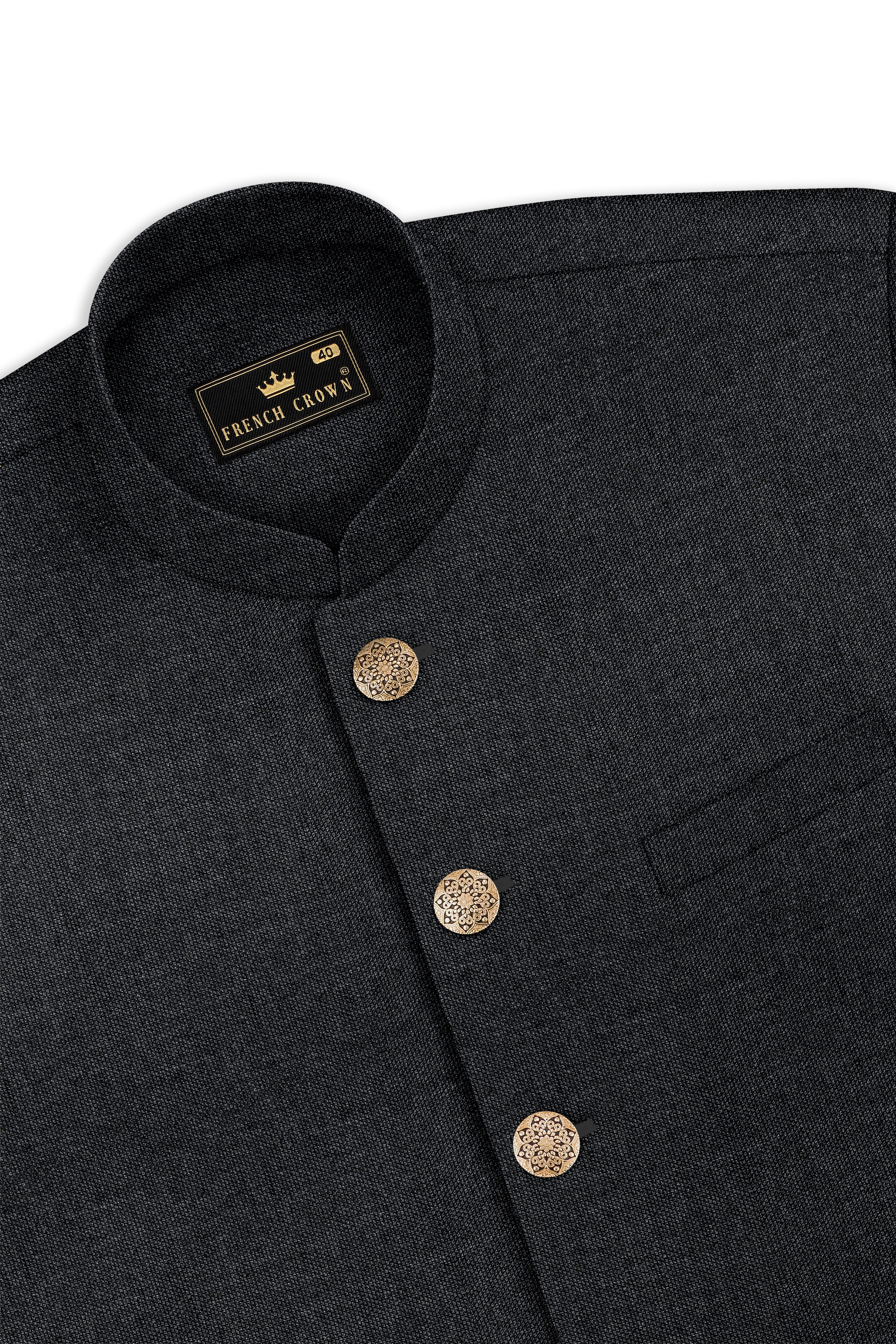 Gunmetal Grey Cross Placket Wool Rich Bandhgala Suit