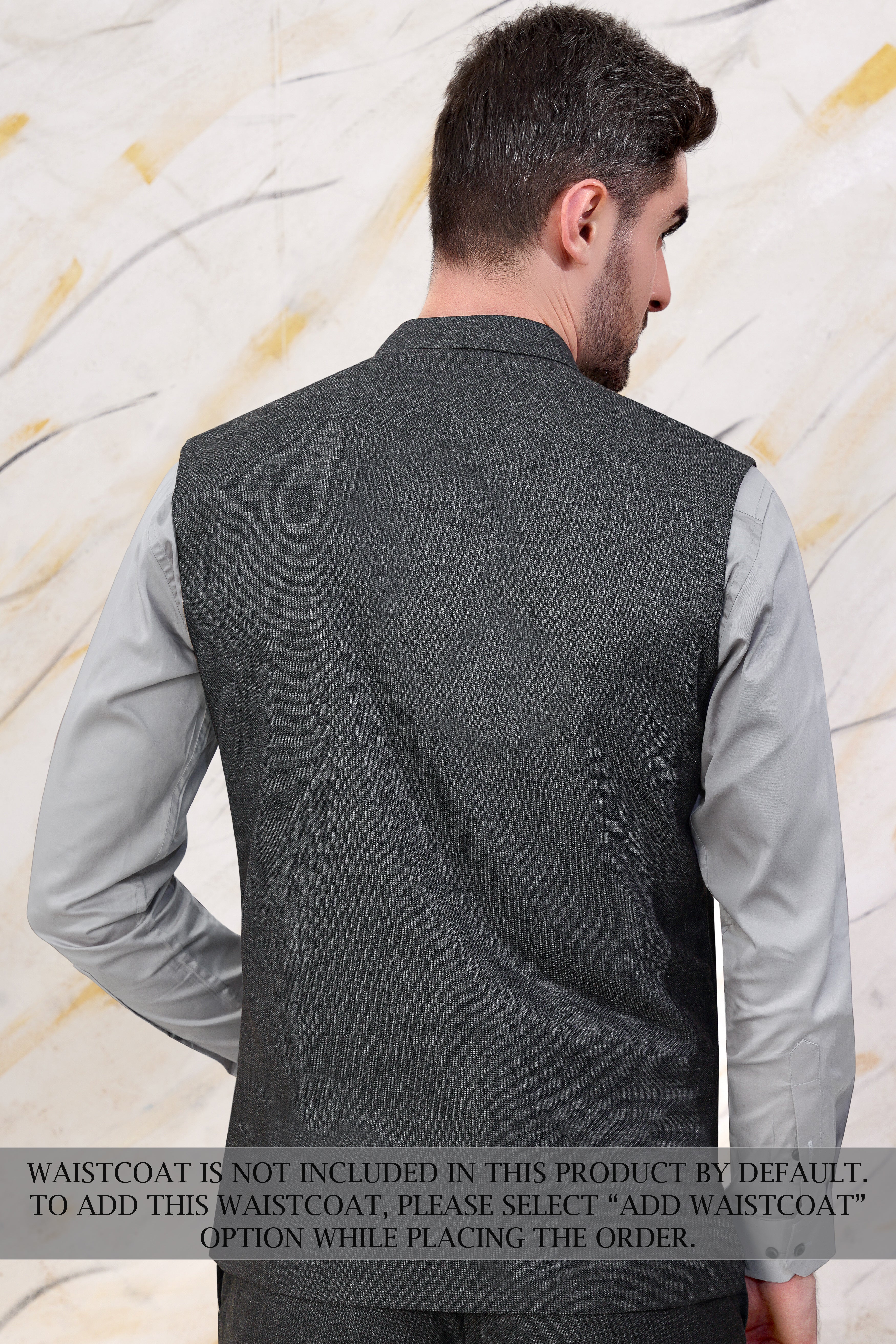 Gunmetal Grey Cross Placket Wool Rich Bandhgala Suit