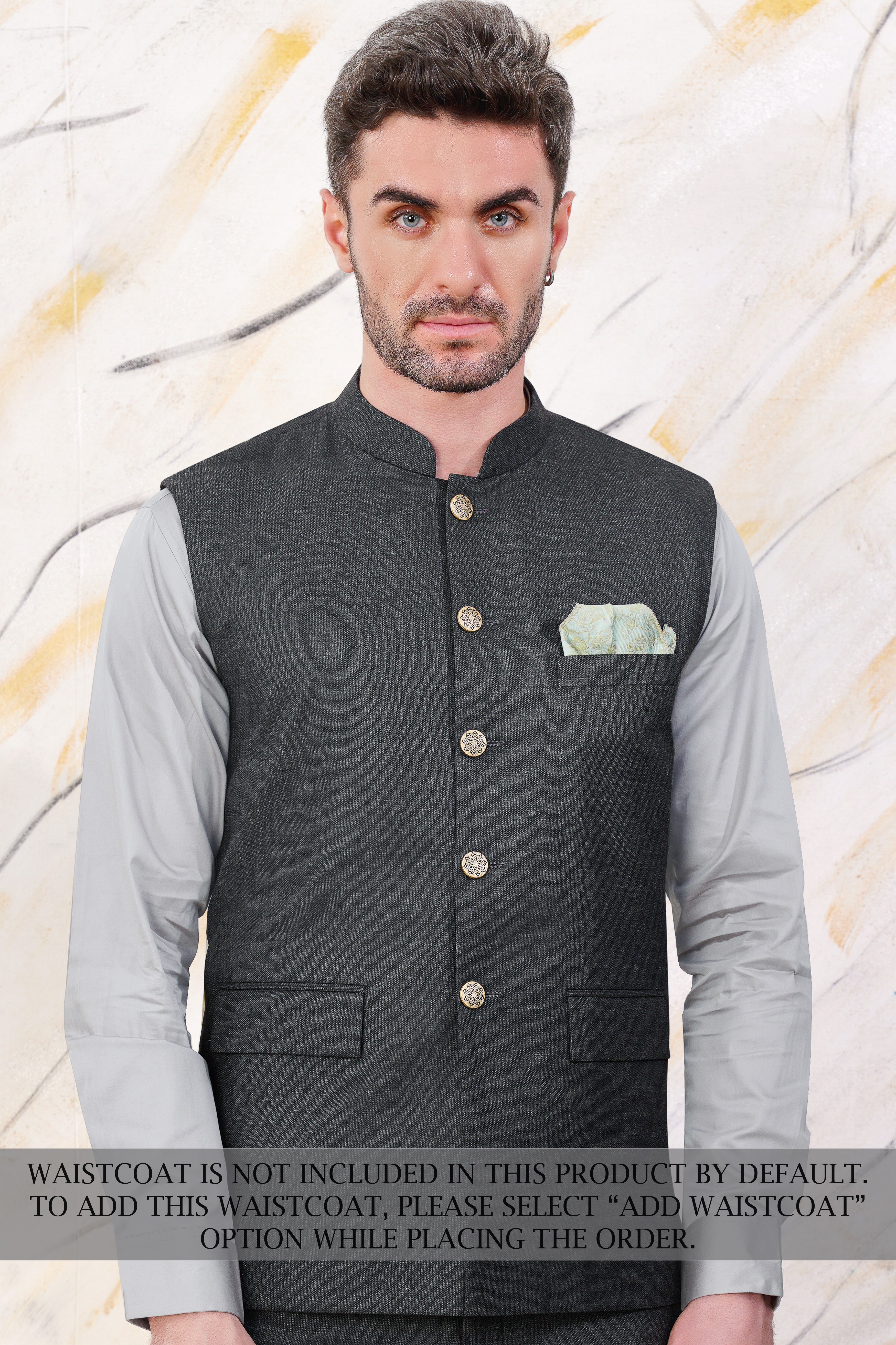 Gunmetal Grey Cross Placket Wool Rich Bandhgala Suit