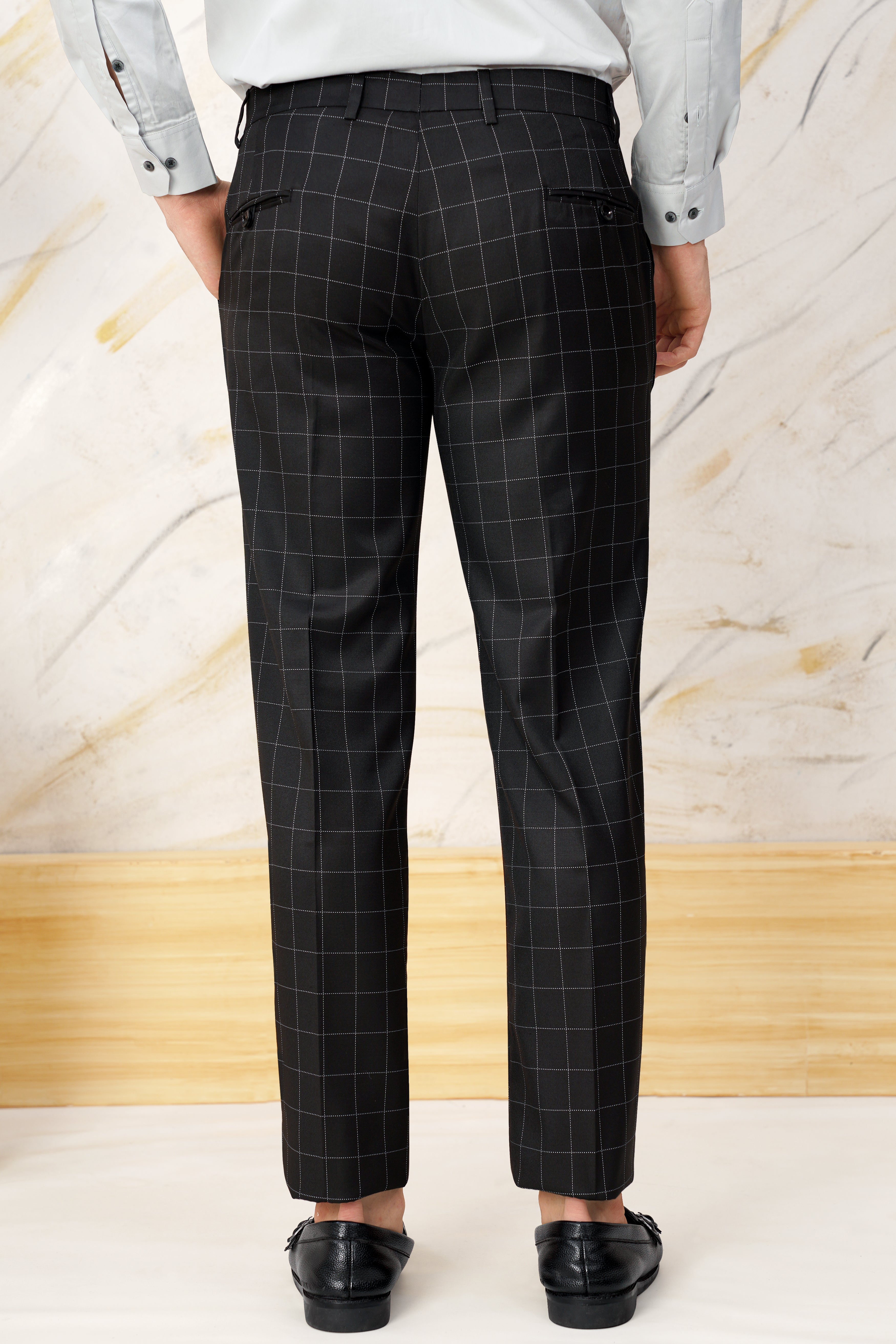 Jade Black Windowpane Wool Rich Bandhgala Designer Suit ST3070-CBG-36, ST3070-CBG-38, ST3070-CBG-40, ST3070-CBG-42, ST3070-CBG-44, ST3070-CBG-46, ST3070-CBG-48, ST3070-CBG-50, ST3070-CBG-52, ST3070-CBG-54, ST3070-CBG-56, ST3070-CBG-58, ST3070-CBG-60