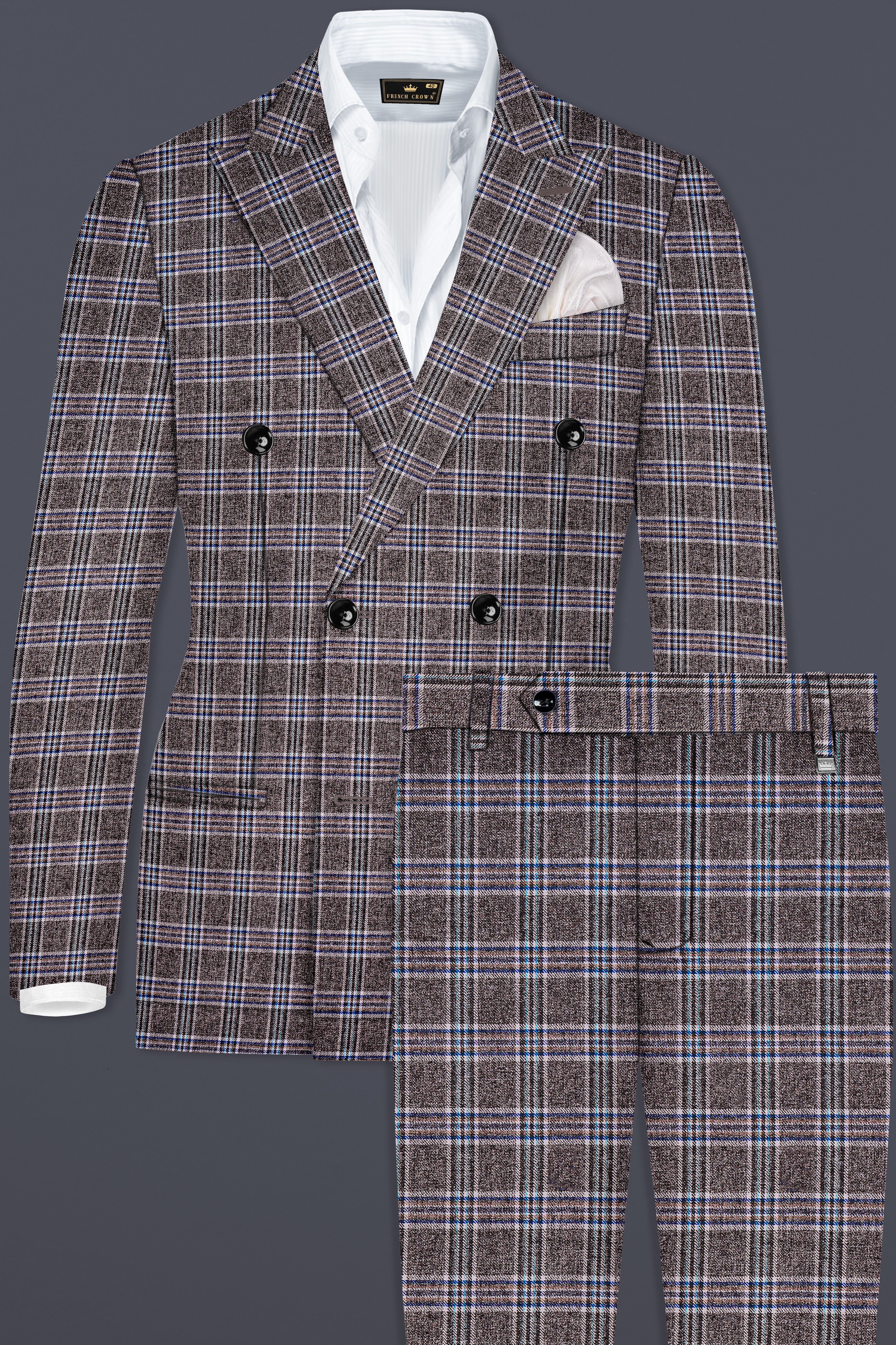 Ironside Gray and Cloud Burst Blue Plaid Wool Rich Double Breasted Suit