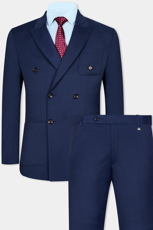 Cloud Burst Blue Wool Rich Double Breasted Sports Suit