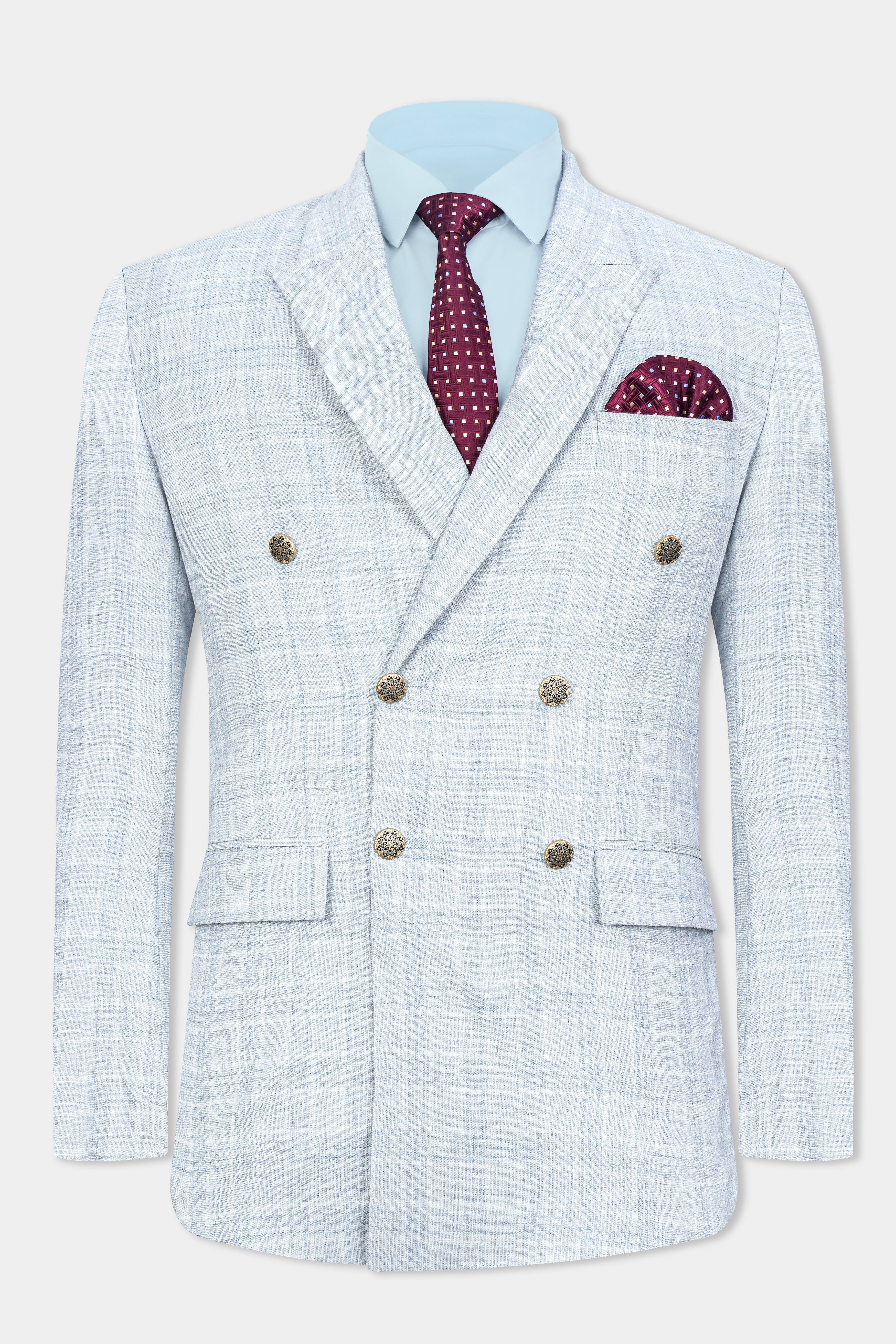 Gainsboro Blue Plaid Wool Rich Double Breasted Suit ST3076-DB-GB-36, ST3076-DB-GB-38, ST3076-DB-GB-40, ST3076-DB-GB-42, ST3076-DB-GB-44, ST3076-DB-GB-46, ST3076-DB-GB-48, ST3076-DB-GB-50, ST3076-DB-GB-52, ST3076-DB-GB-54, ST3076-DB-GB-56, ST3076-DB-GB-58, ST3076-DB-GB-60