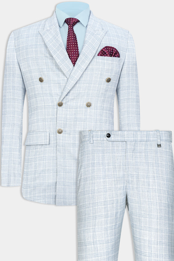Gainsboro Blue Plaid Wool Rich Double Breasted Suit