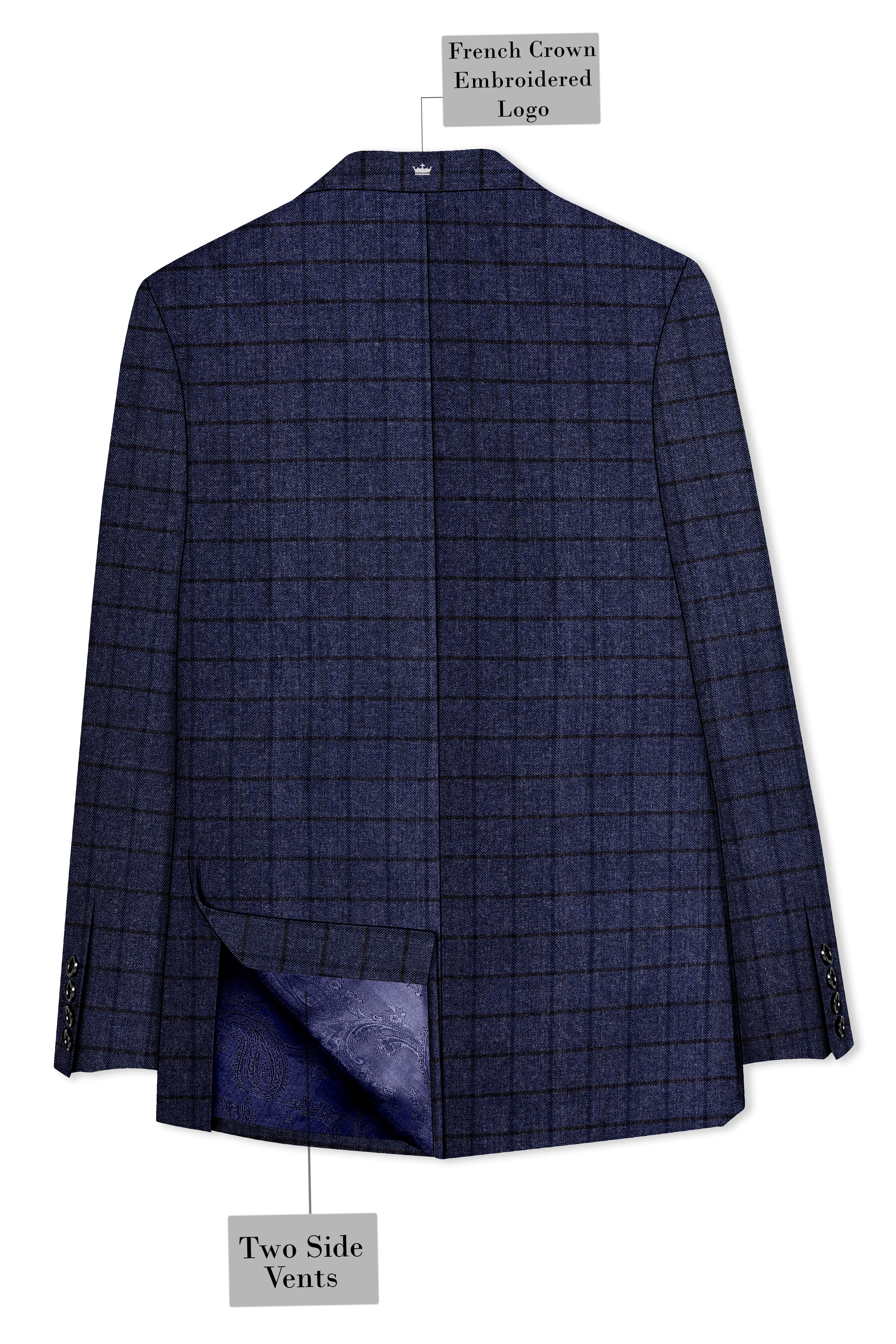 Ebony Clay Blue Windowpane Tweed Double Breasted Suit