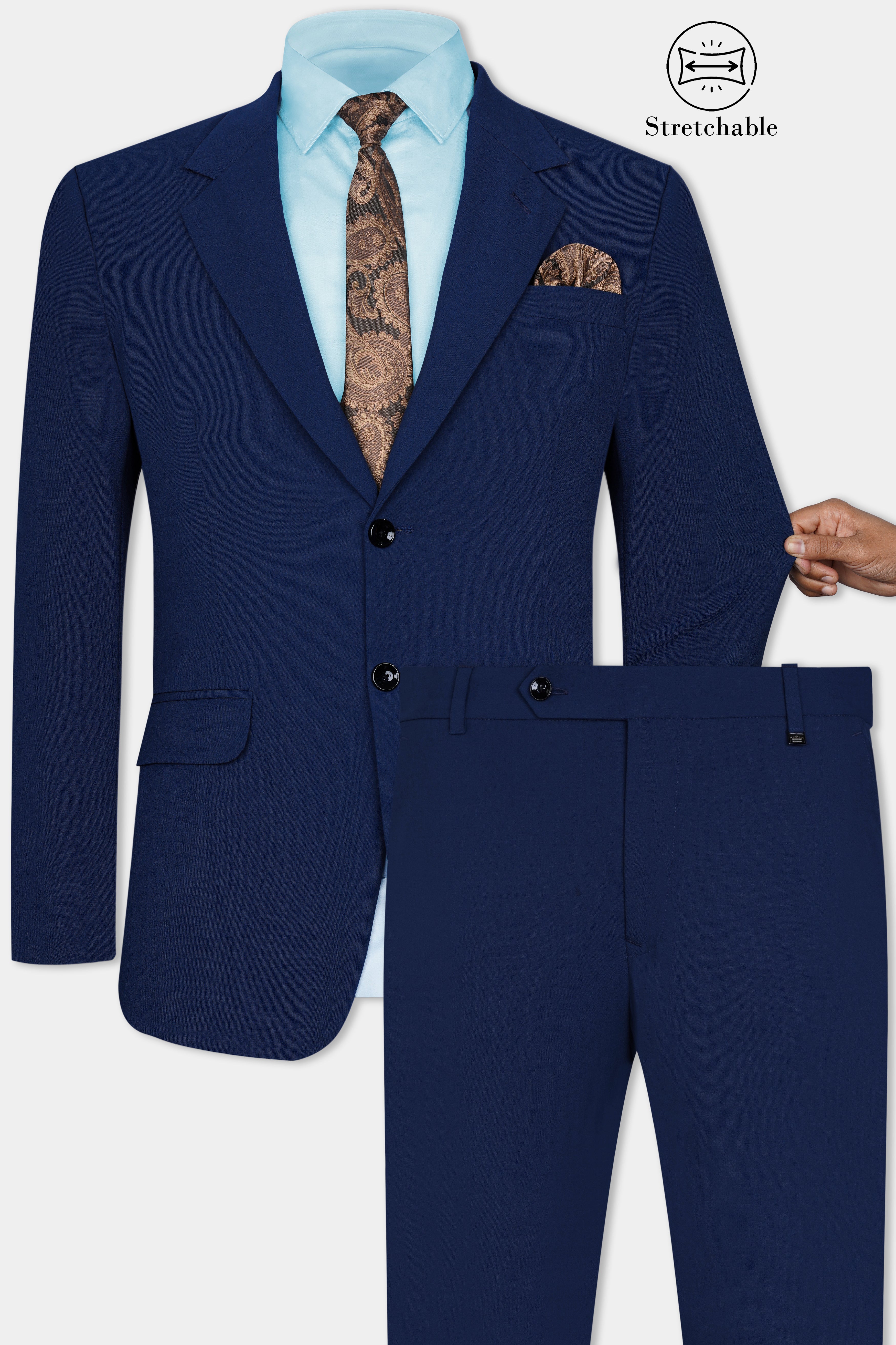 Midnight Blue Wool Rich Stretchable Traveler Suit