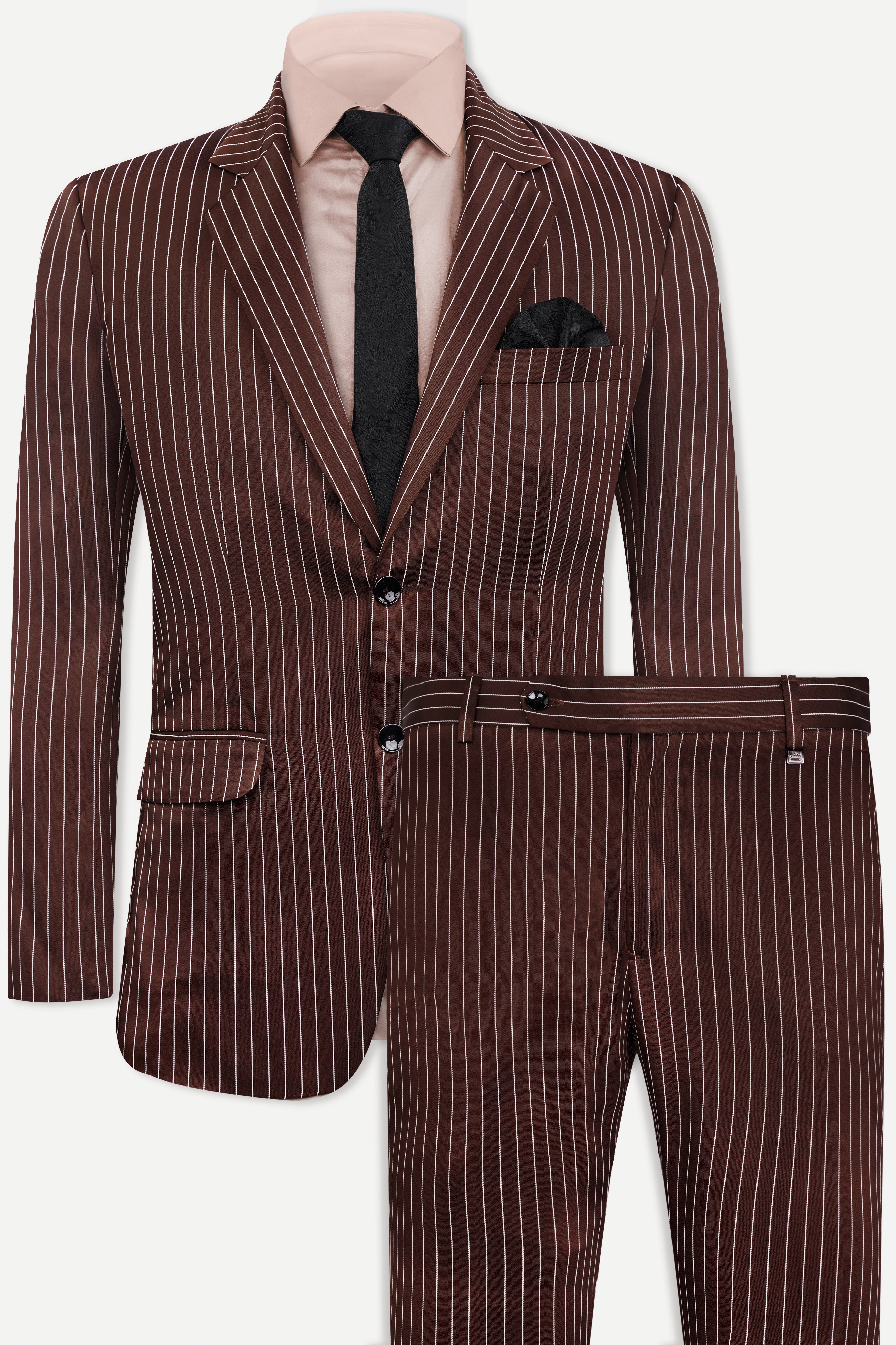 Cork Brown and White Striped Wool Rich Suit