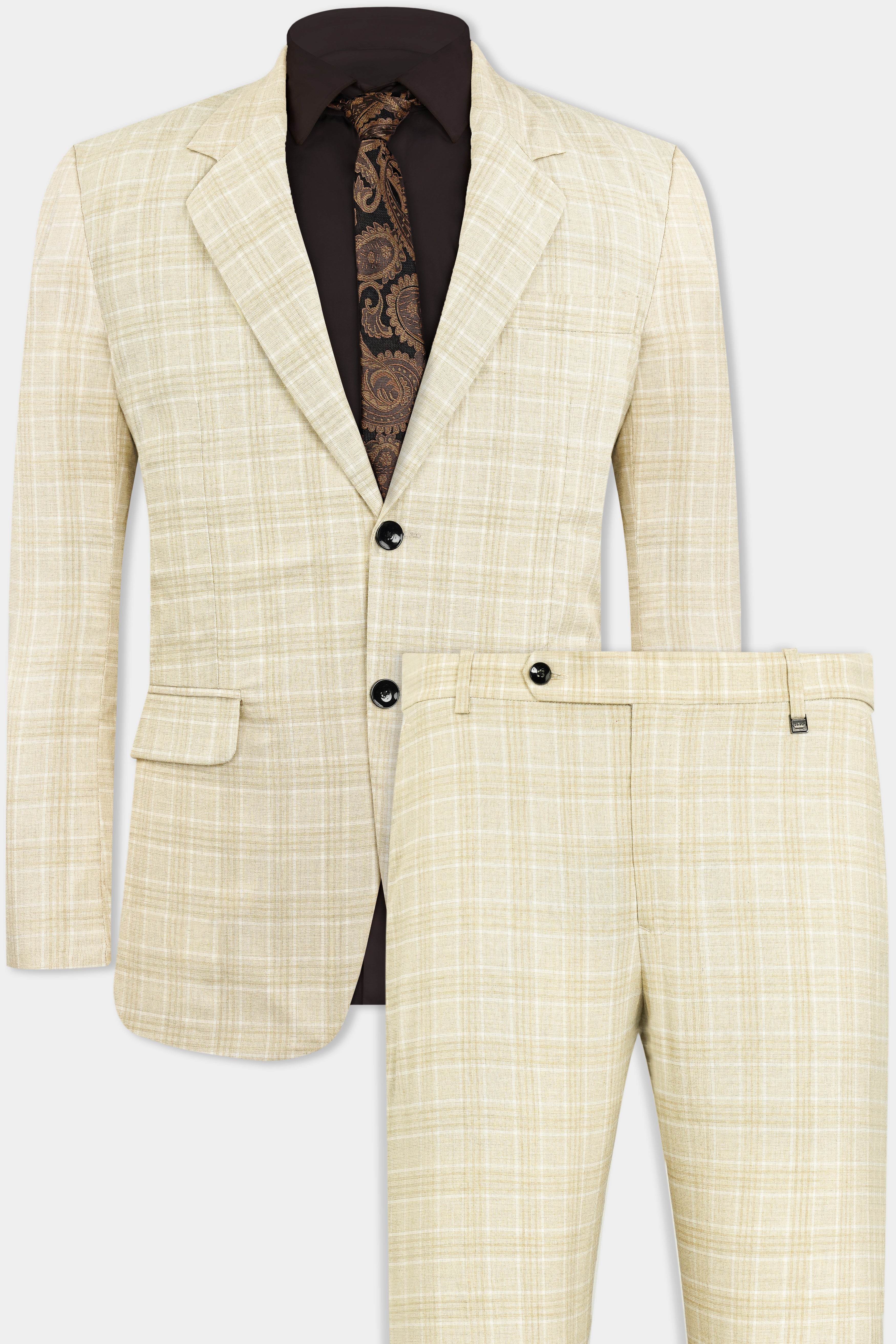 Hampton Beige Wool Rich Plaid Single Breasted Suit