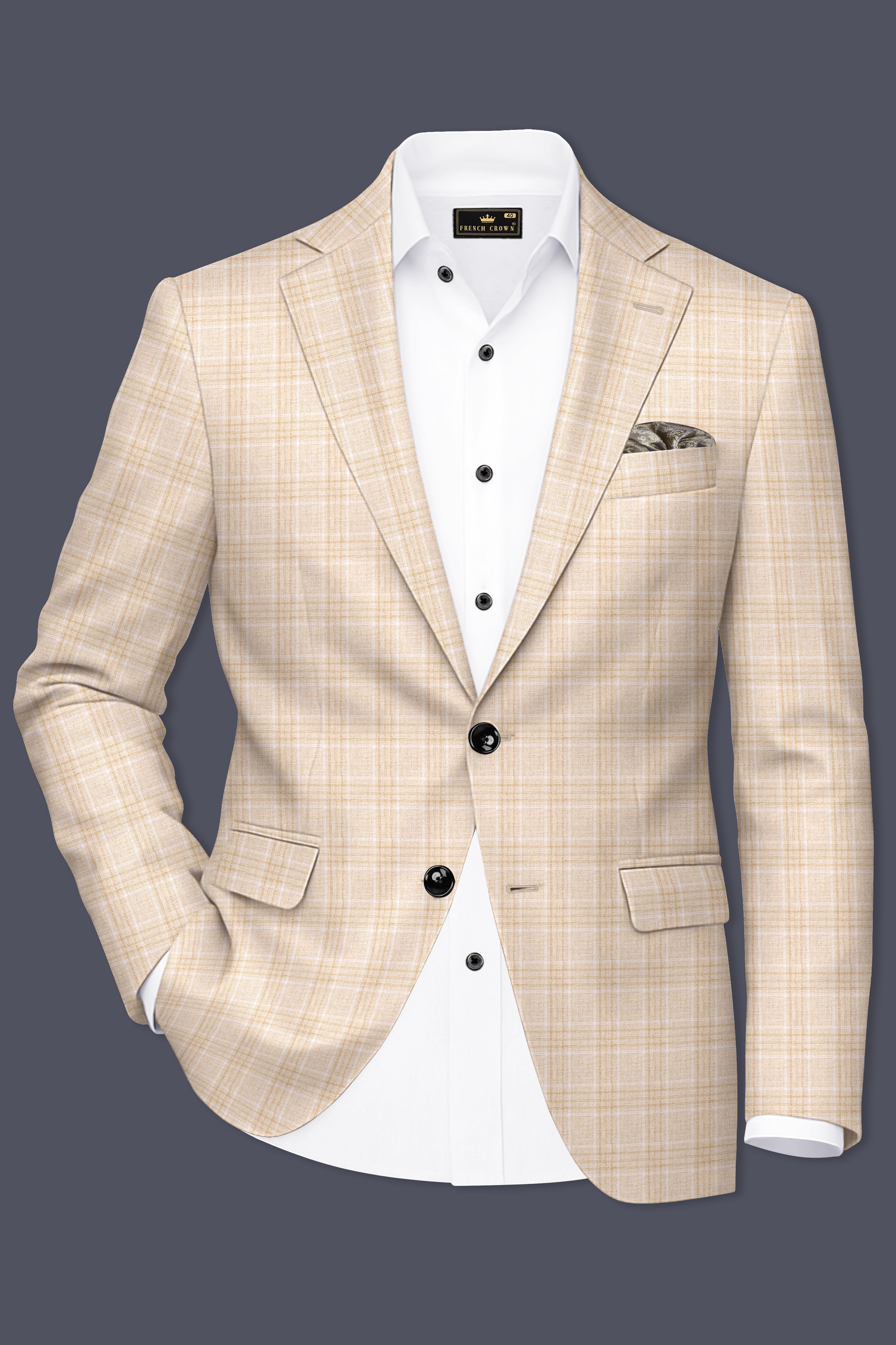 Hampton Beige Wool Rich Plaid Single Breasted Suit