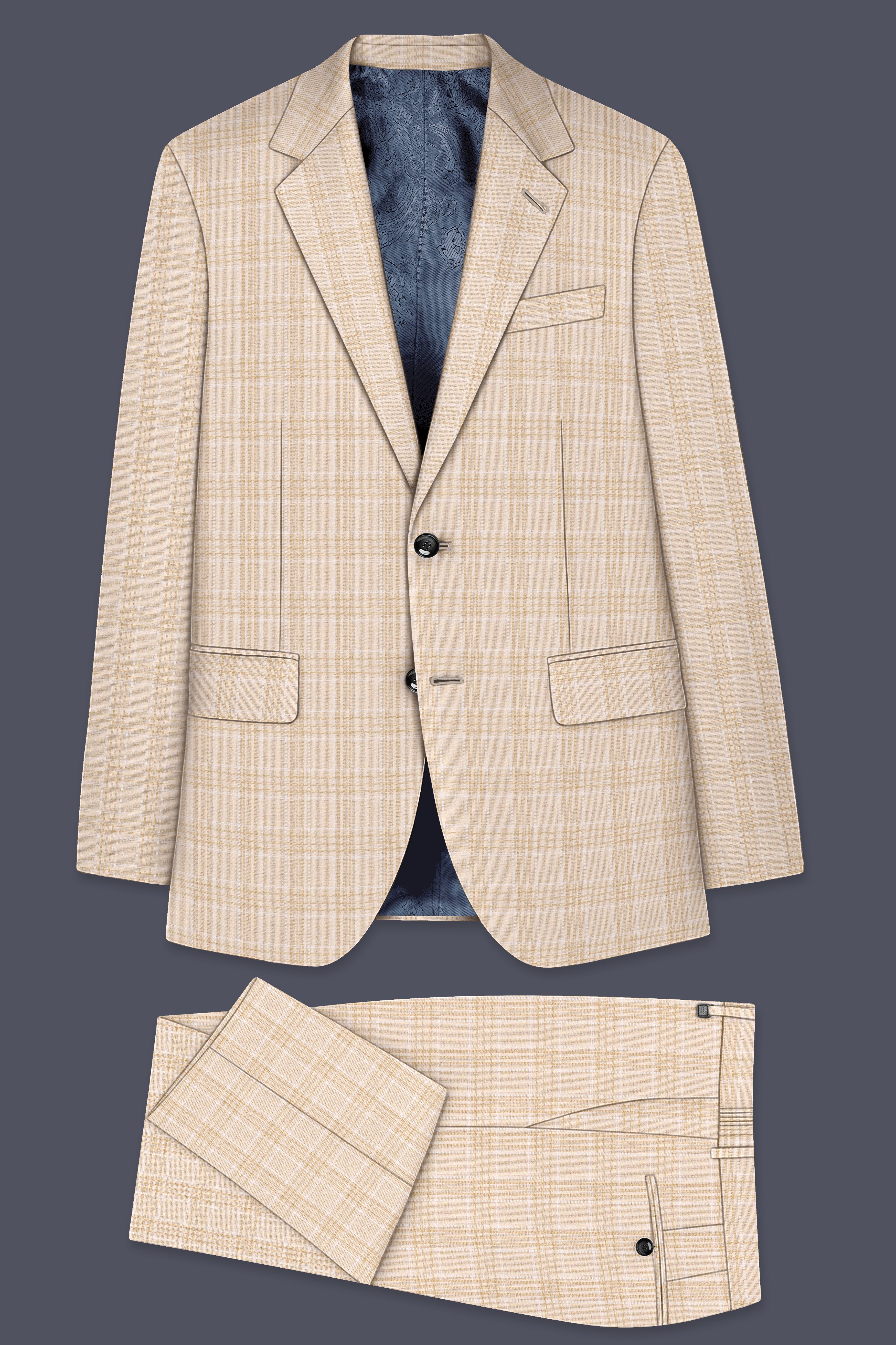 Hampton Beige Wool Rich Plaid Single Breasted Suit