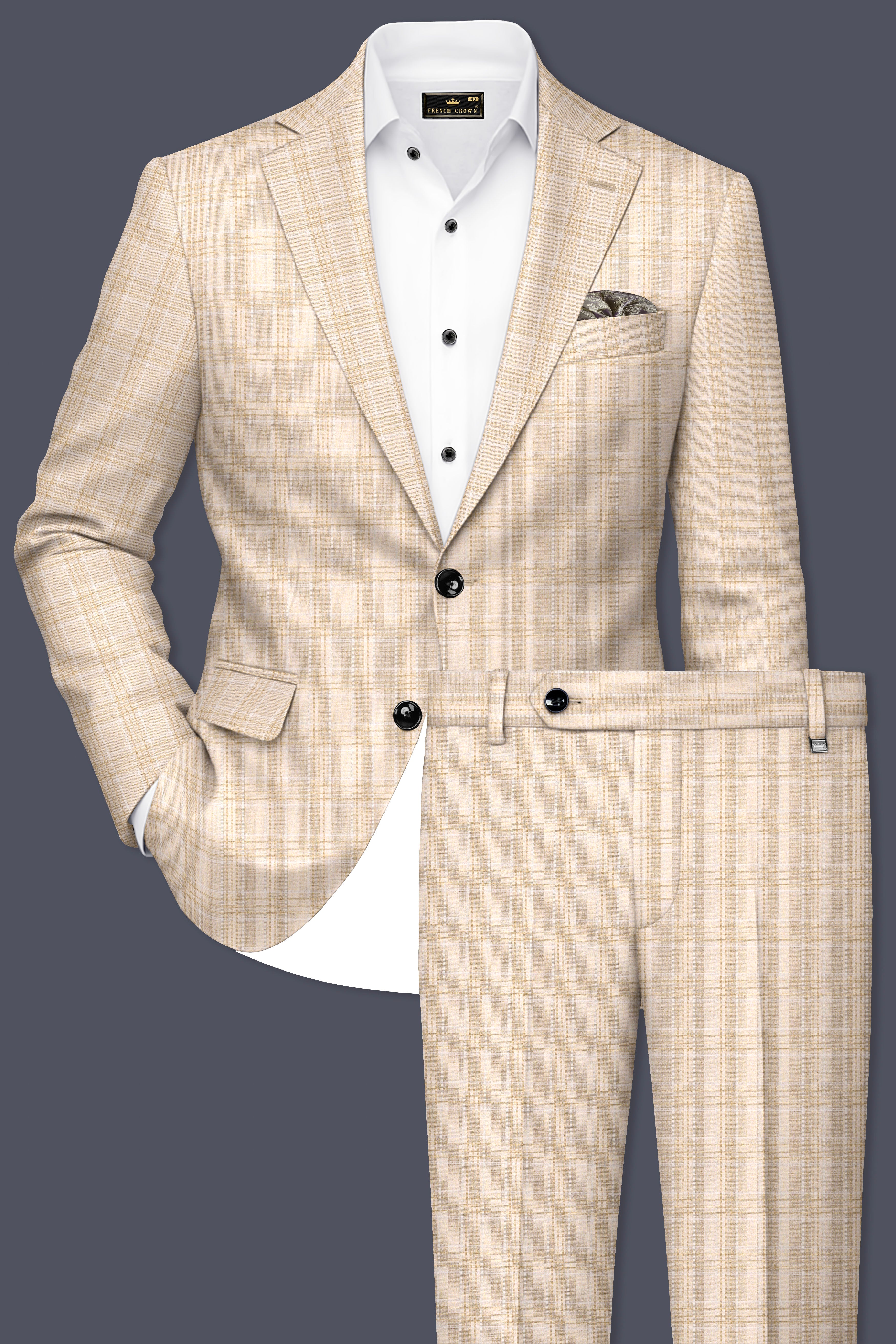 Hampton Beige Wool Rich Plaid Single Breasted Suit