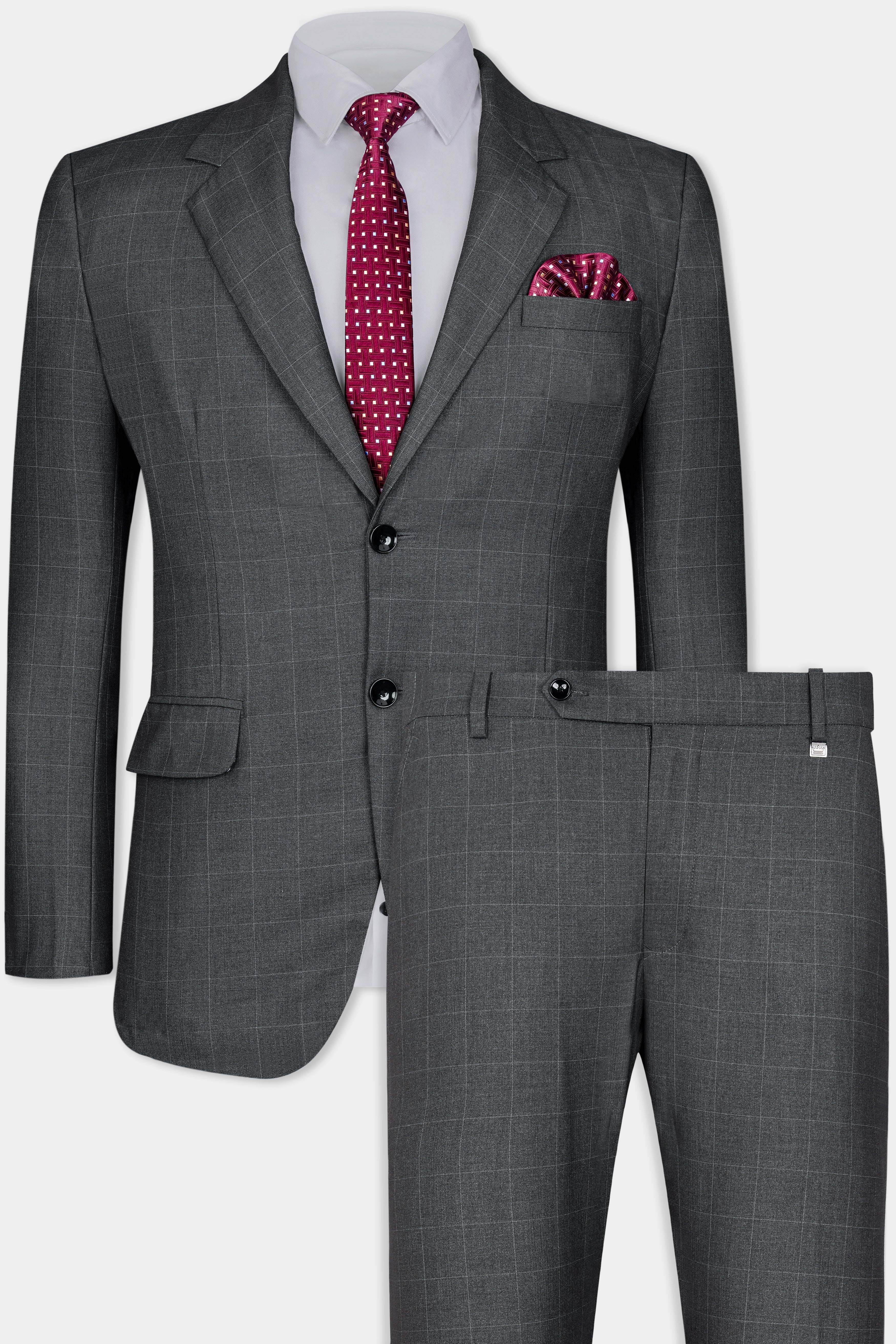 Arsenic Gray Windowpane Wool Rich Single Breasted Suit