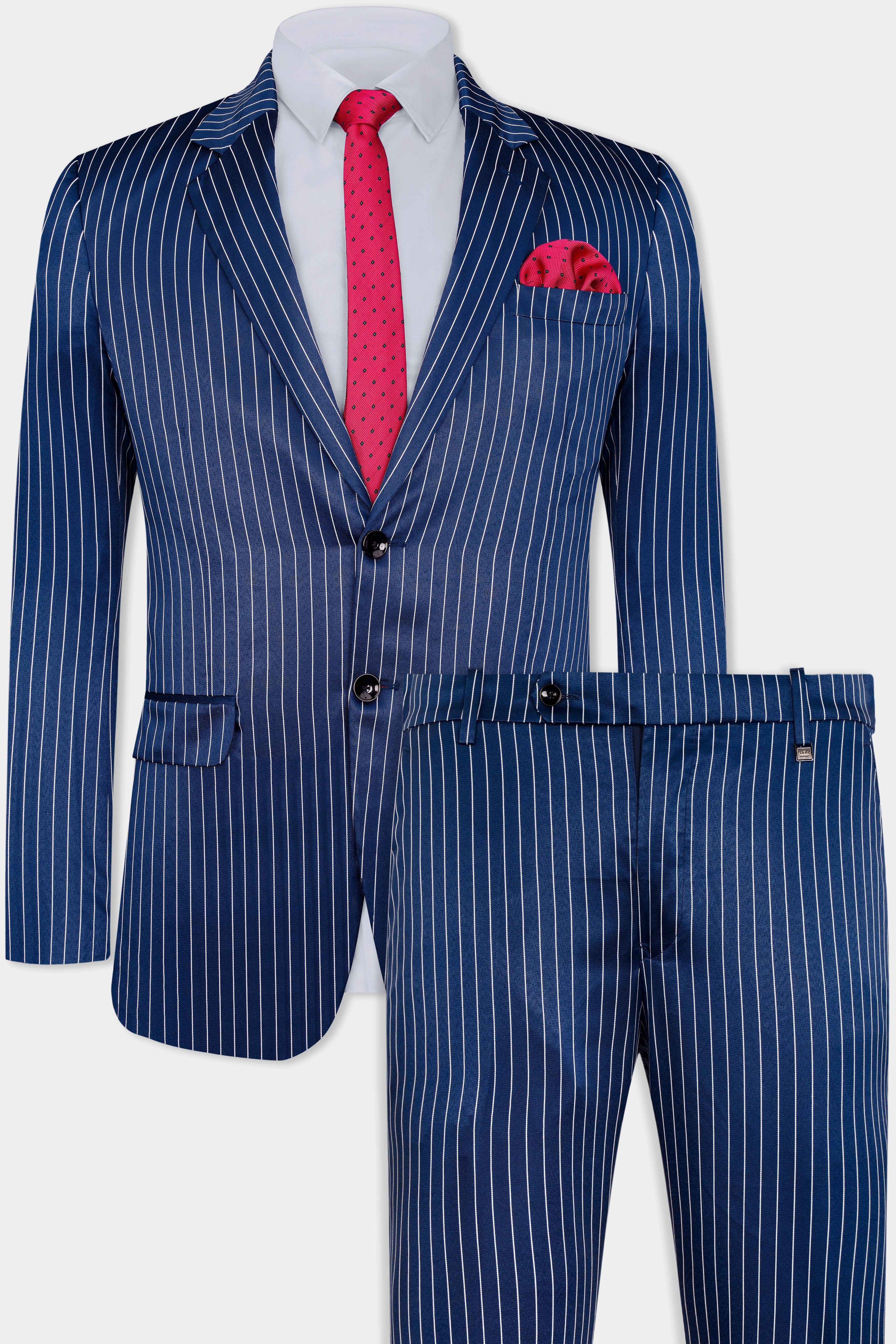 Cinder Blue and White Striped Wool Rich Suit
