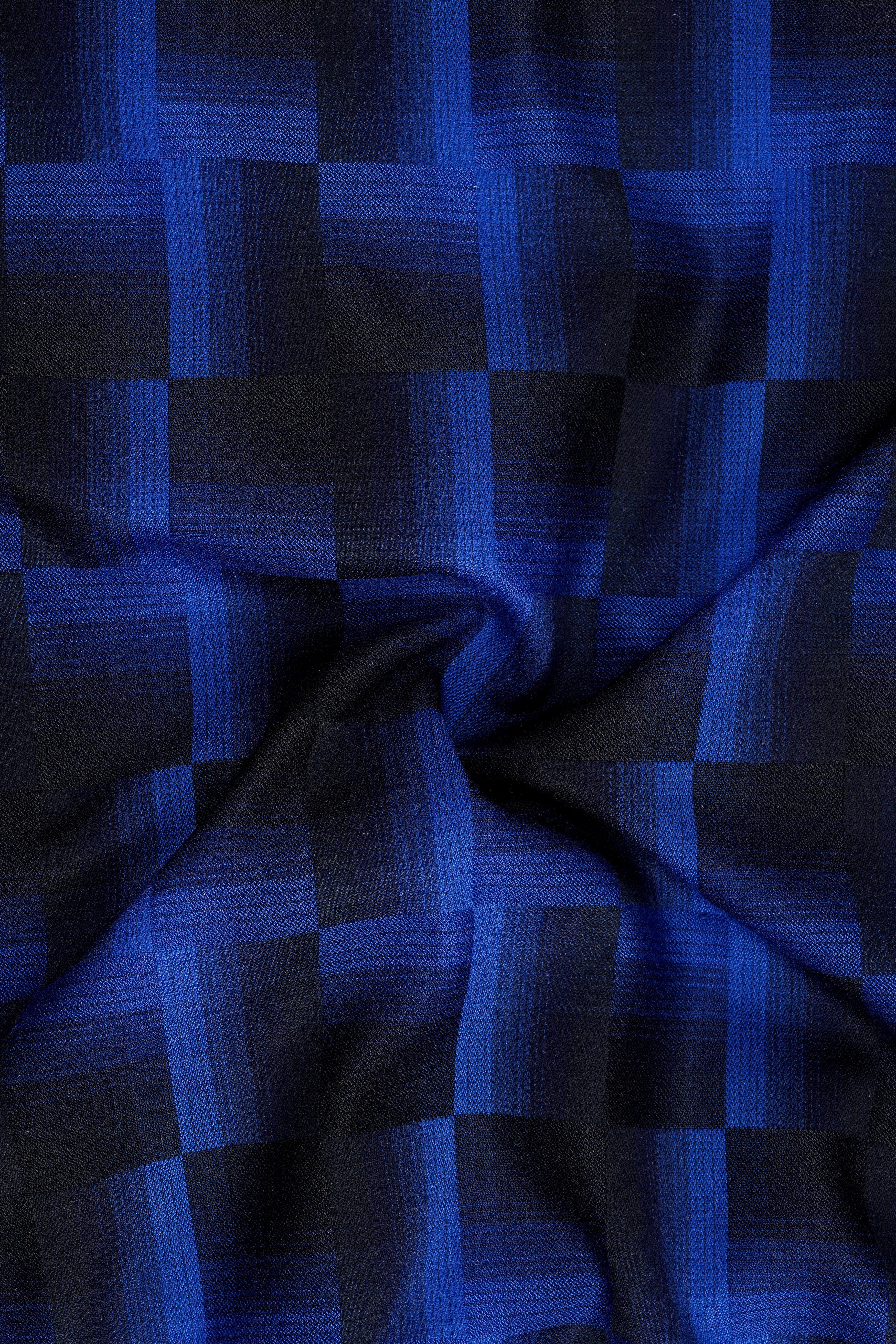 Marine Blue and Black Geometric Pattern Wool Rich Suit