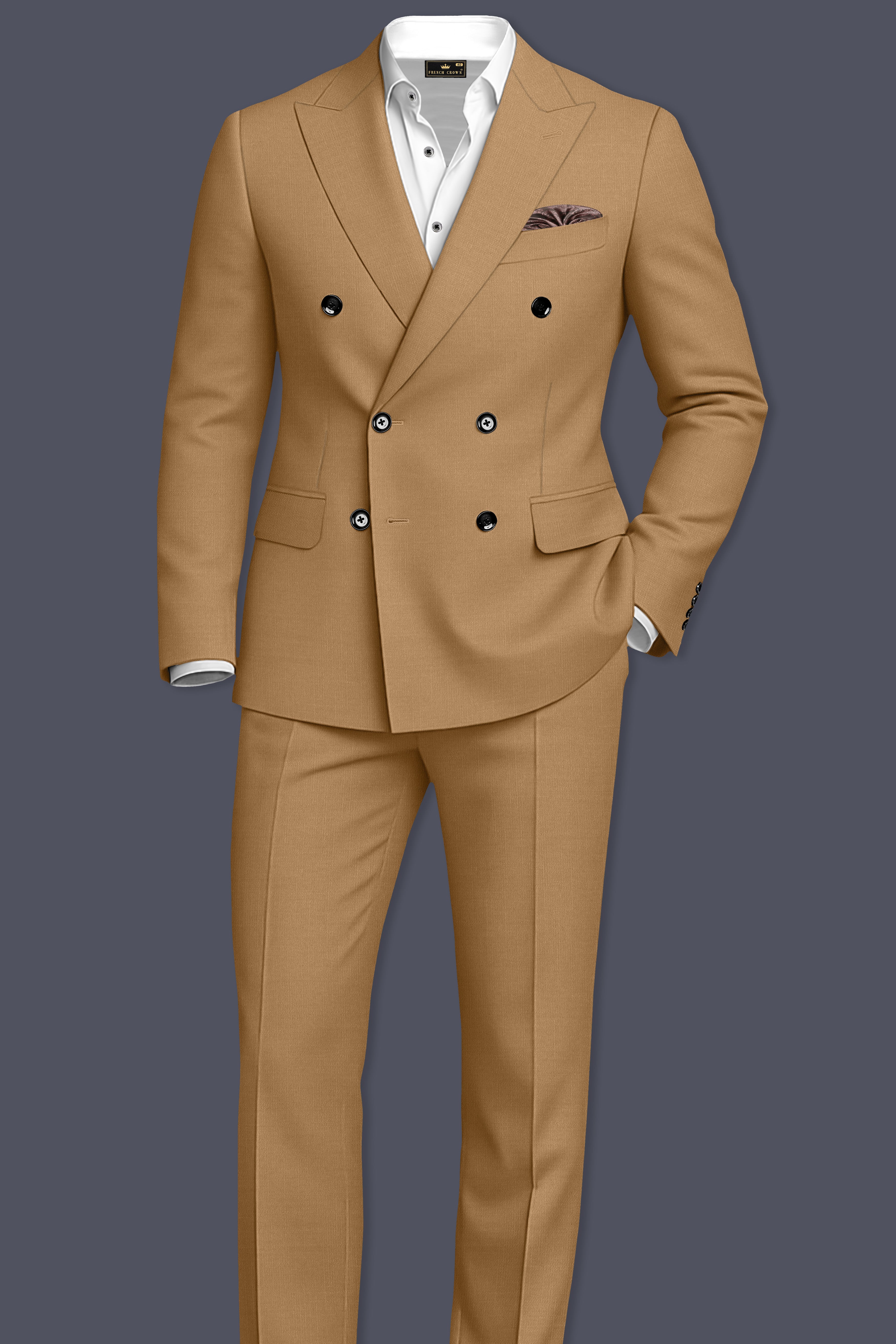Twine Beige Plain-Solid Premium wool blend Double Breasted Suit