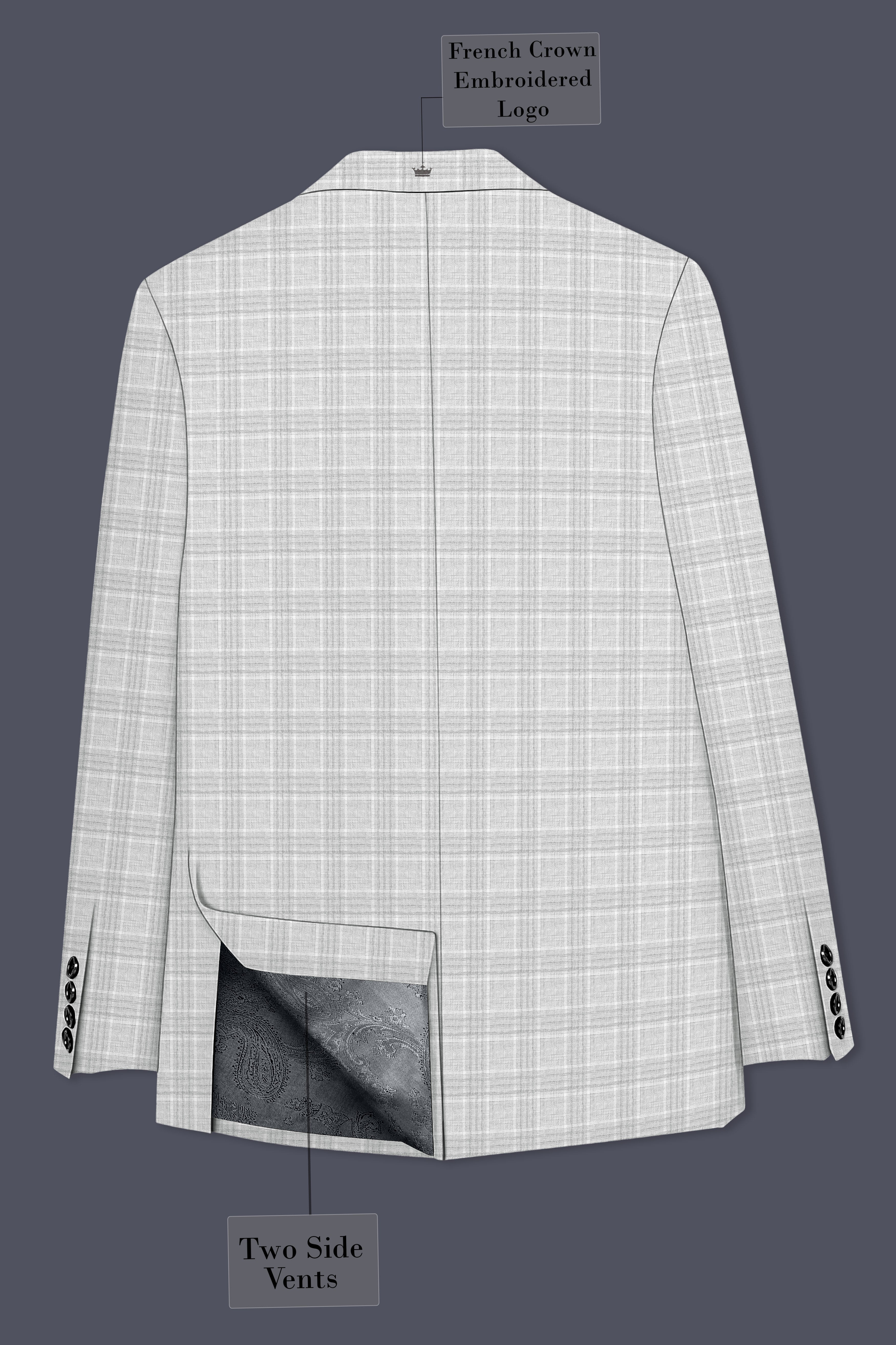 Cloud Gray Plaid Wool Rich Double Breasted Suit