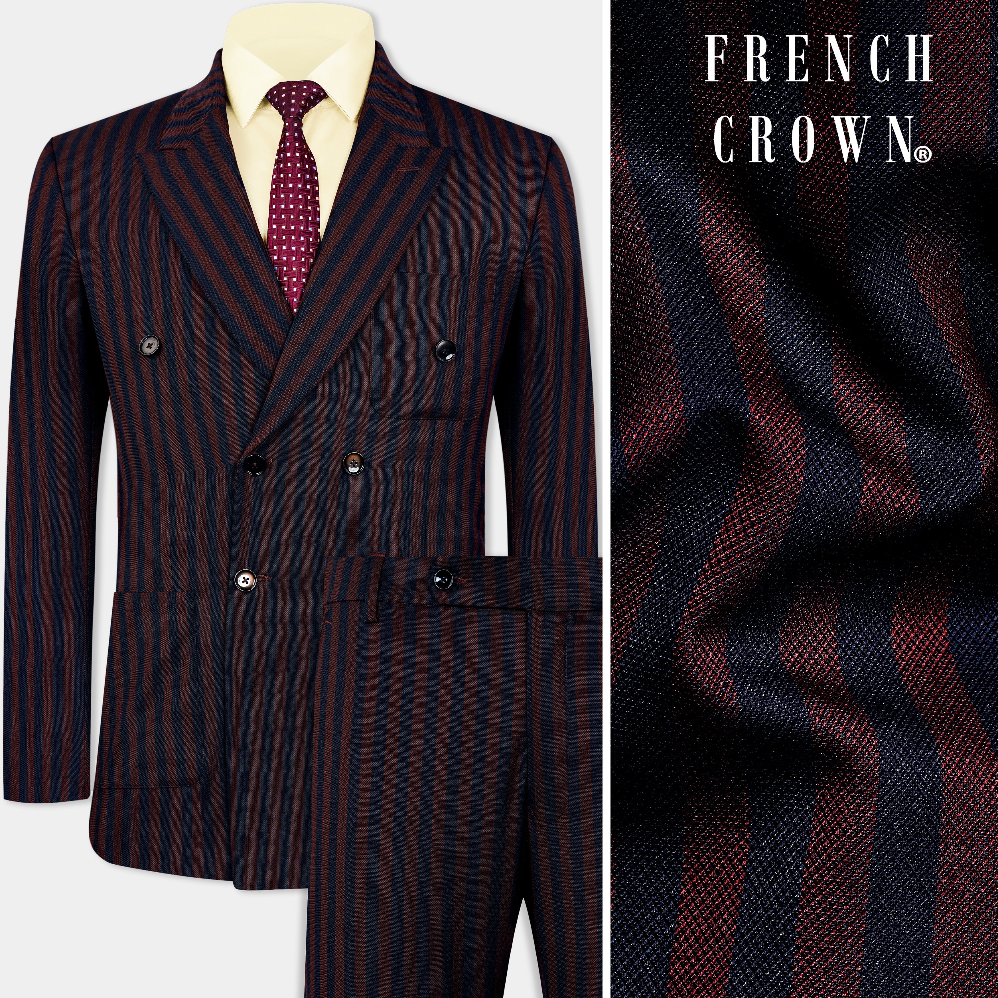 Gondola Brown and Mirage Blue Stripes Premium Wool Blend