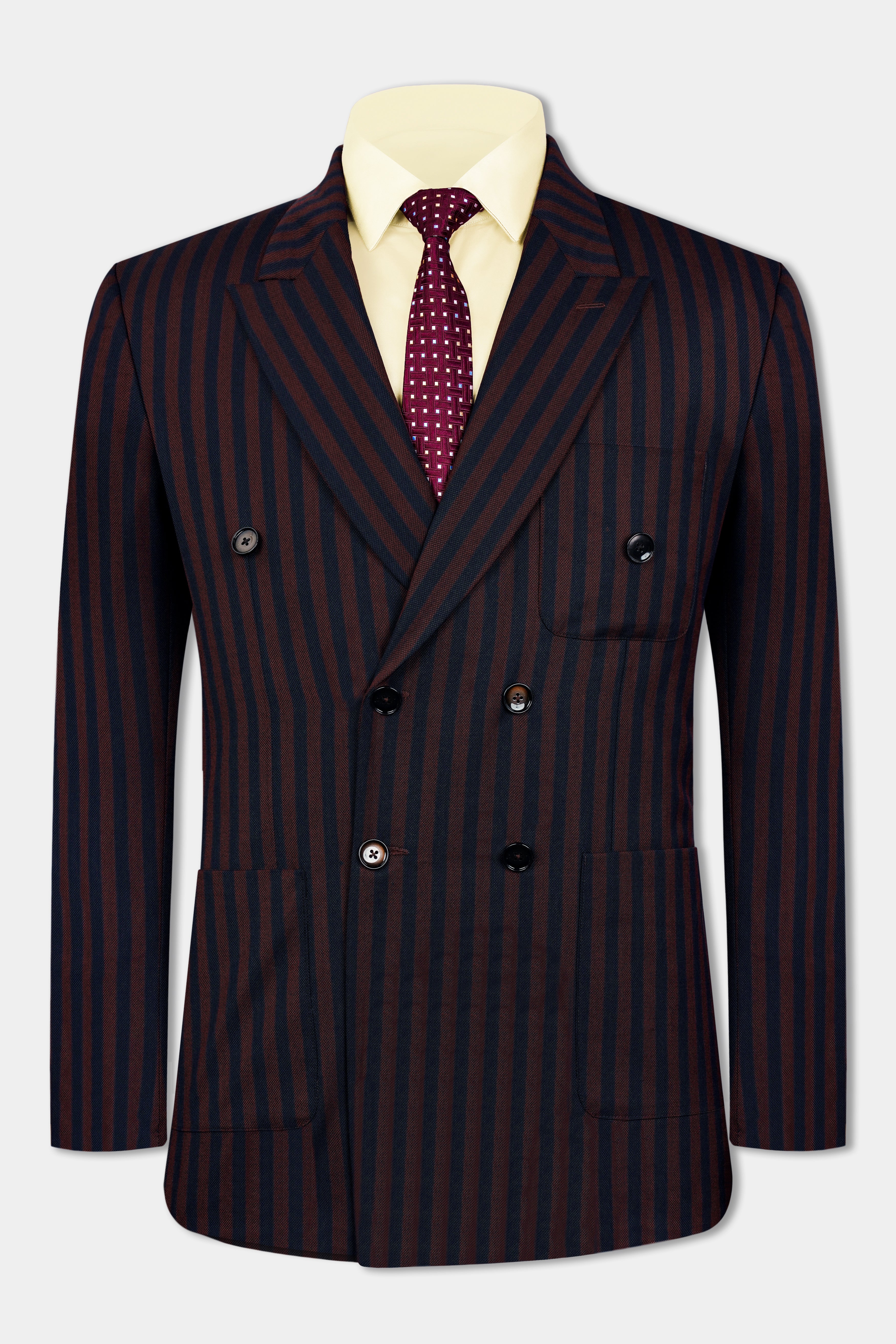 Gondola Brown and Mirage Blue Stripes Premium Wool Blend Double
