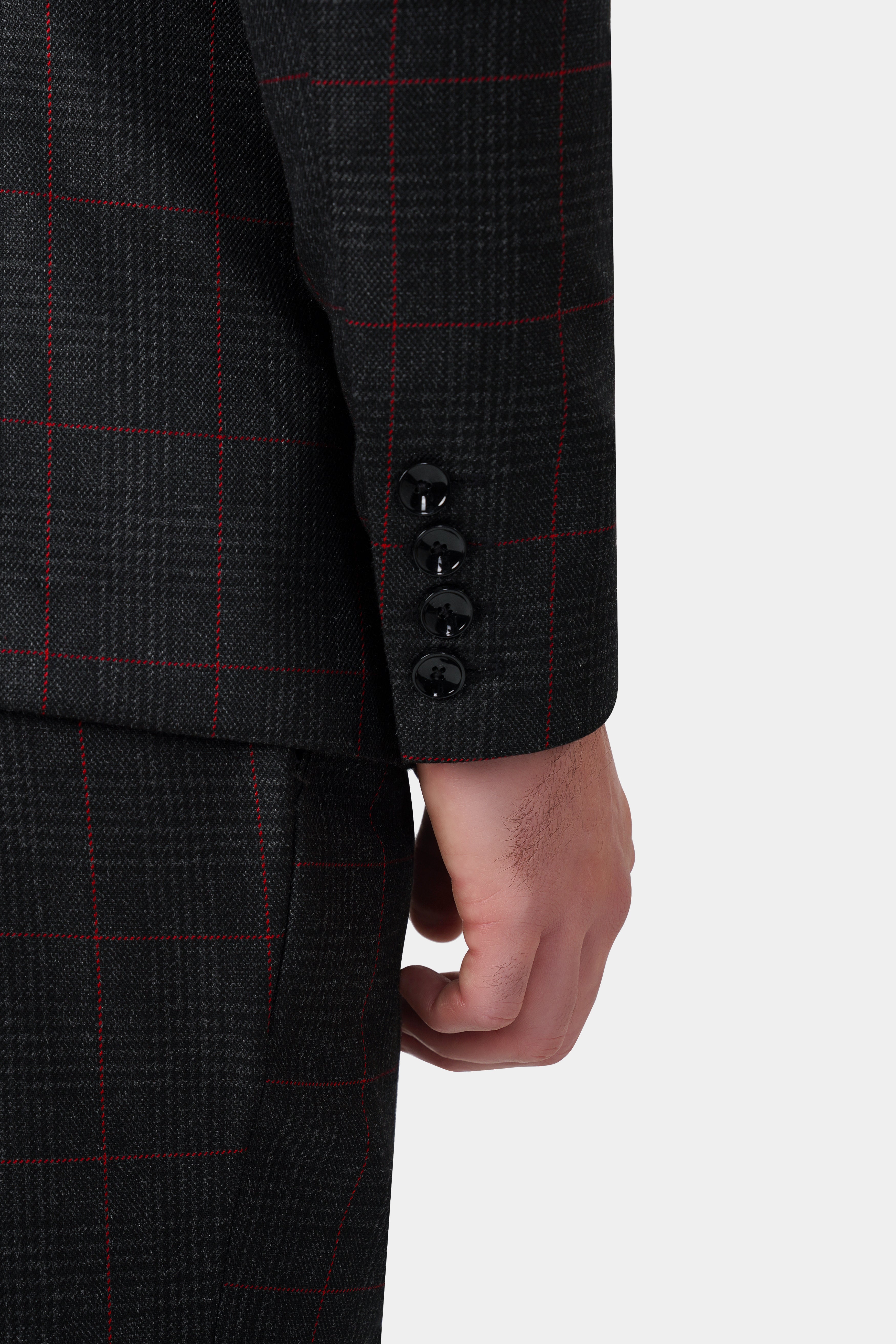 Bunker Black and Maple Red Windowpane Tweed Suit ST3124-SB-36, ST3124-SB-38, ST3124-SB-40, ST3124-SB-42, ST3124-SB-44, ST3124-SB-46, ST3124-SB-48, ST3124-SB-50, ST3124-SB-52, ST3124-SB-54, ST3124-SB-56, ST3124-SB-58, ST3124-SB-60