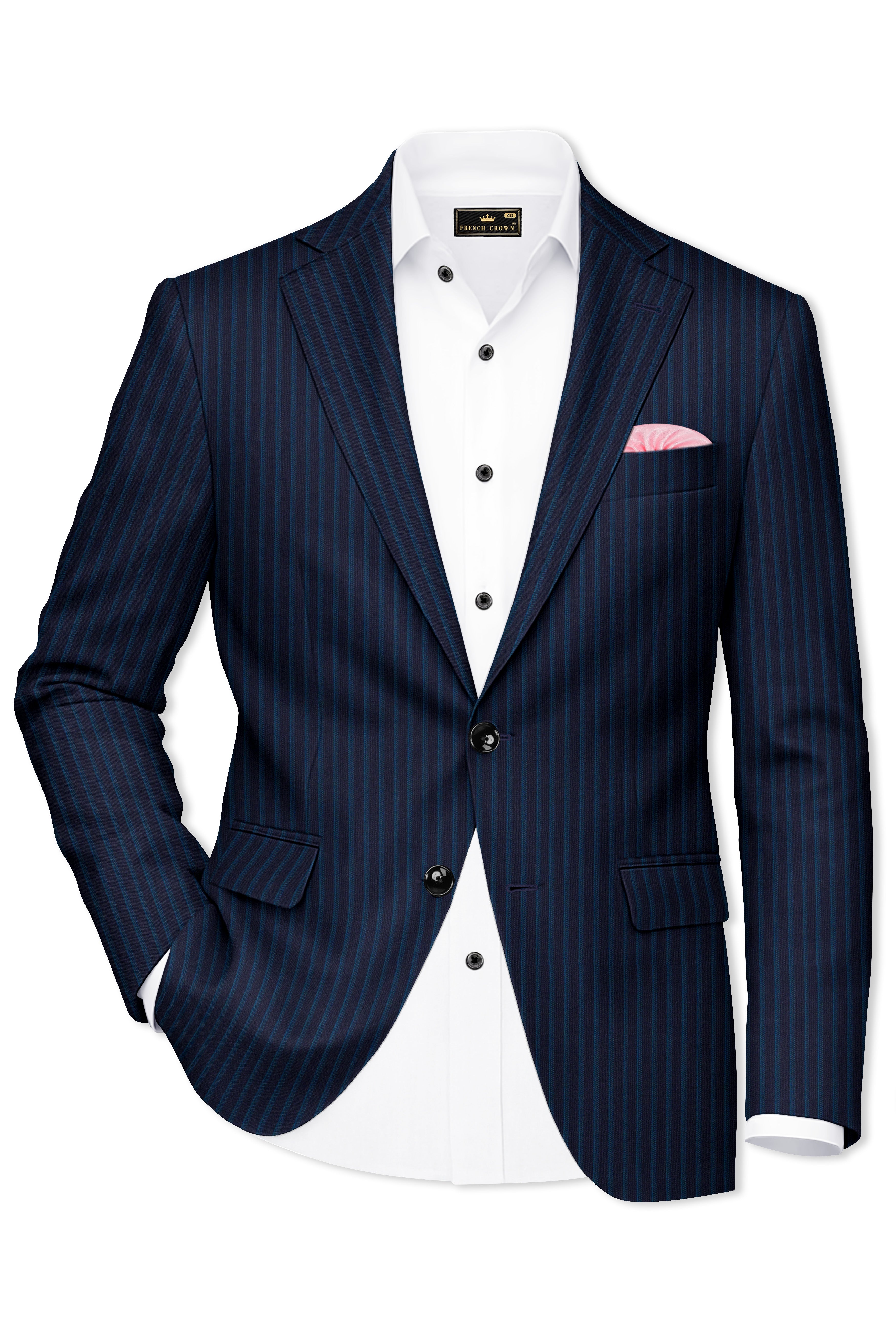 Ebony Blue and Marine Blue Pinstriped Wool Rich Suit