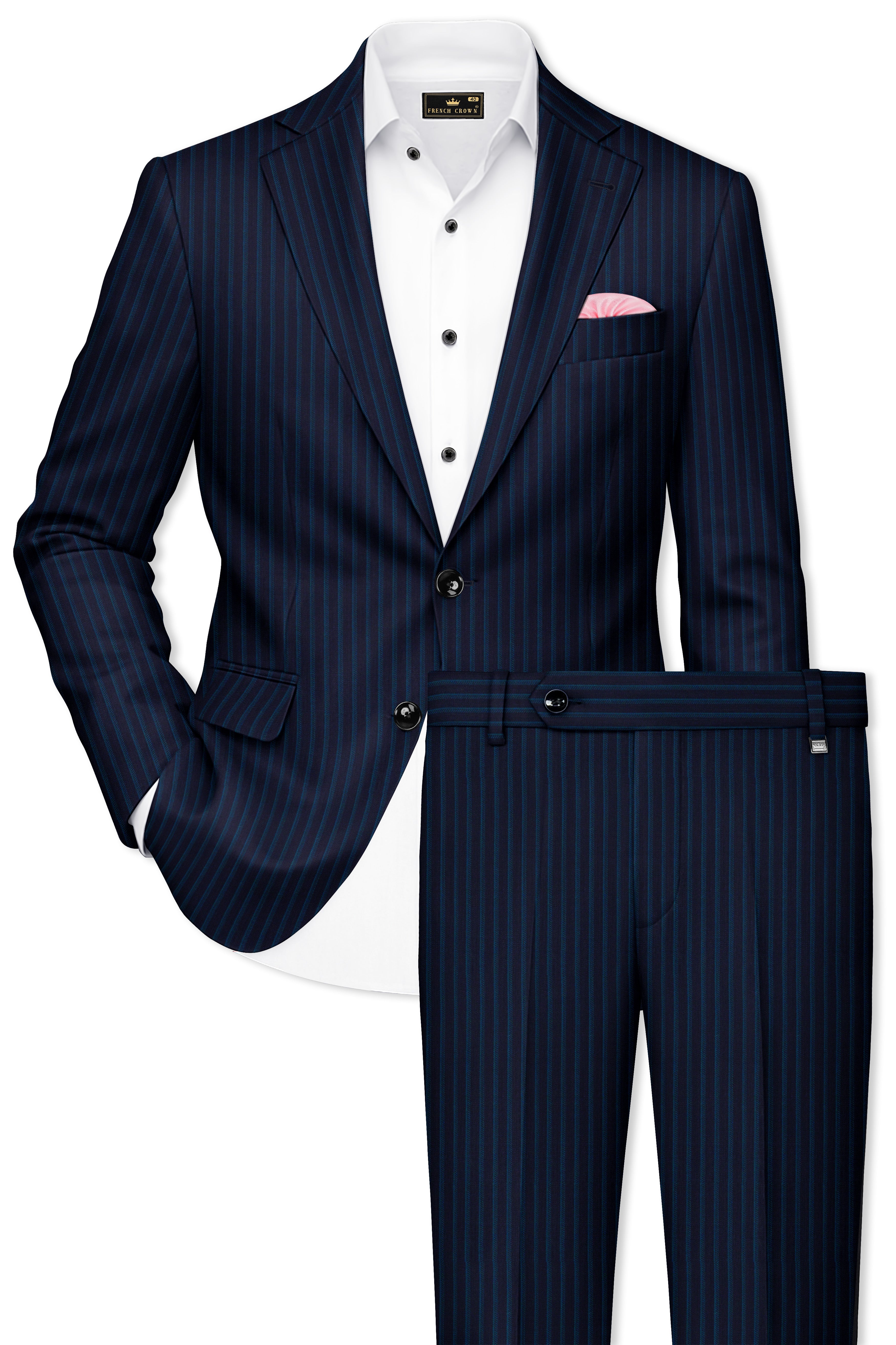 Ebony Blue and Marine Blue Pinstriped Wool Rich Suit