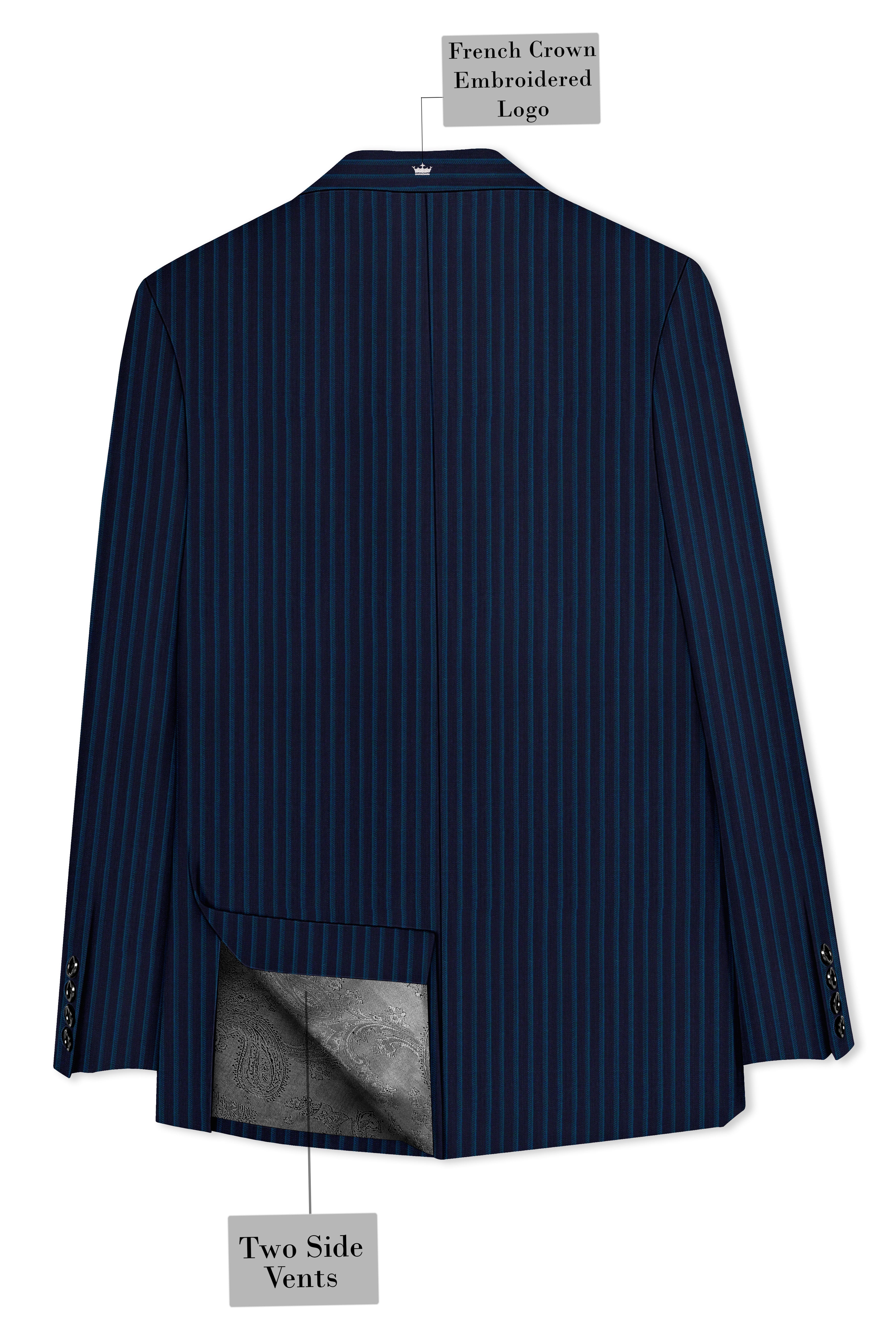 Ebony Blue and Marine Blue Pinstriped Wool Rich Suit