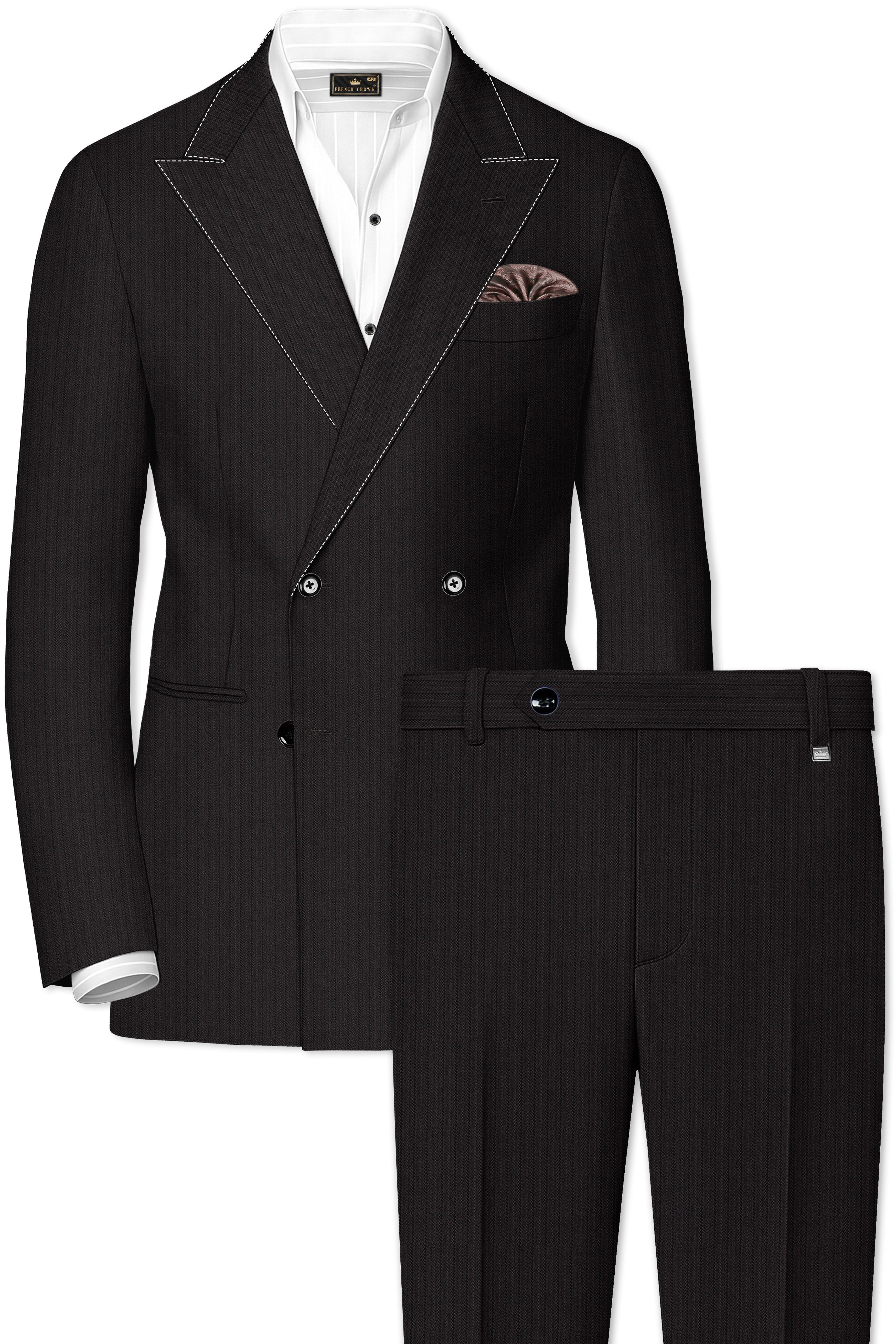 【Rrrr】DOUBLE LAPELED DOUBLE BREASTED Iridium Gray Textured Premium Wool Blend Double Breasted Suit For Men.
