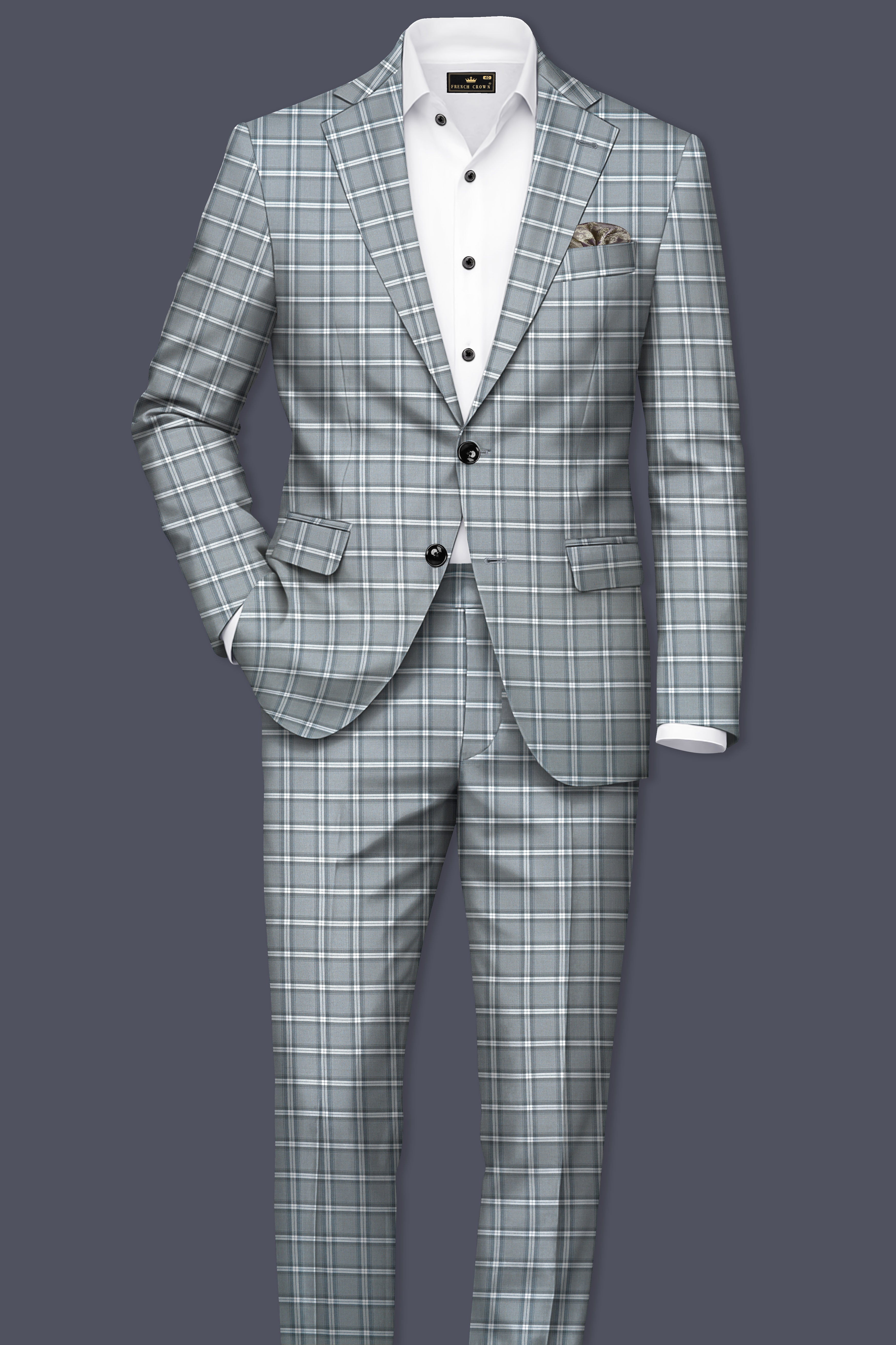 Pewter Gray and White Windowpane Wool Rich Suit