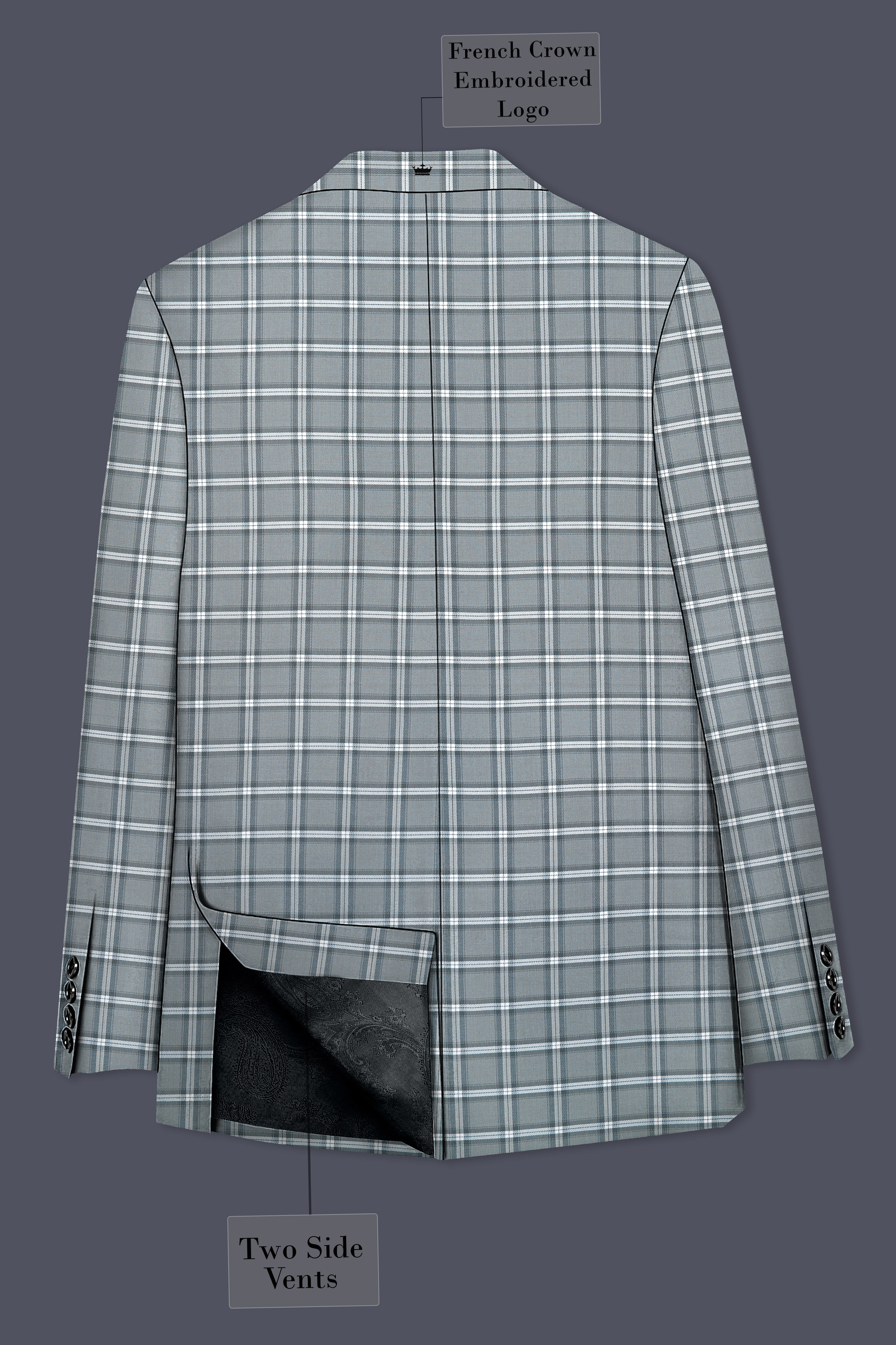 Pewter Gray and White Windowpane Wool Rich Suit