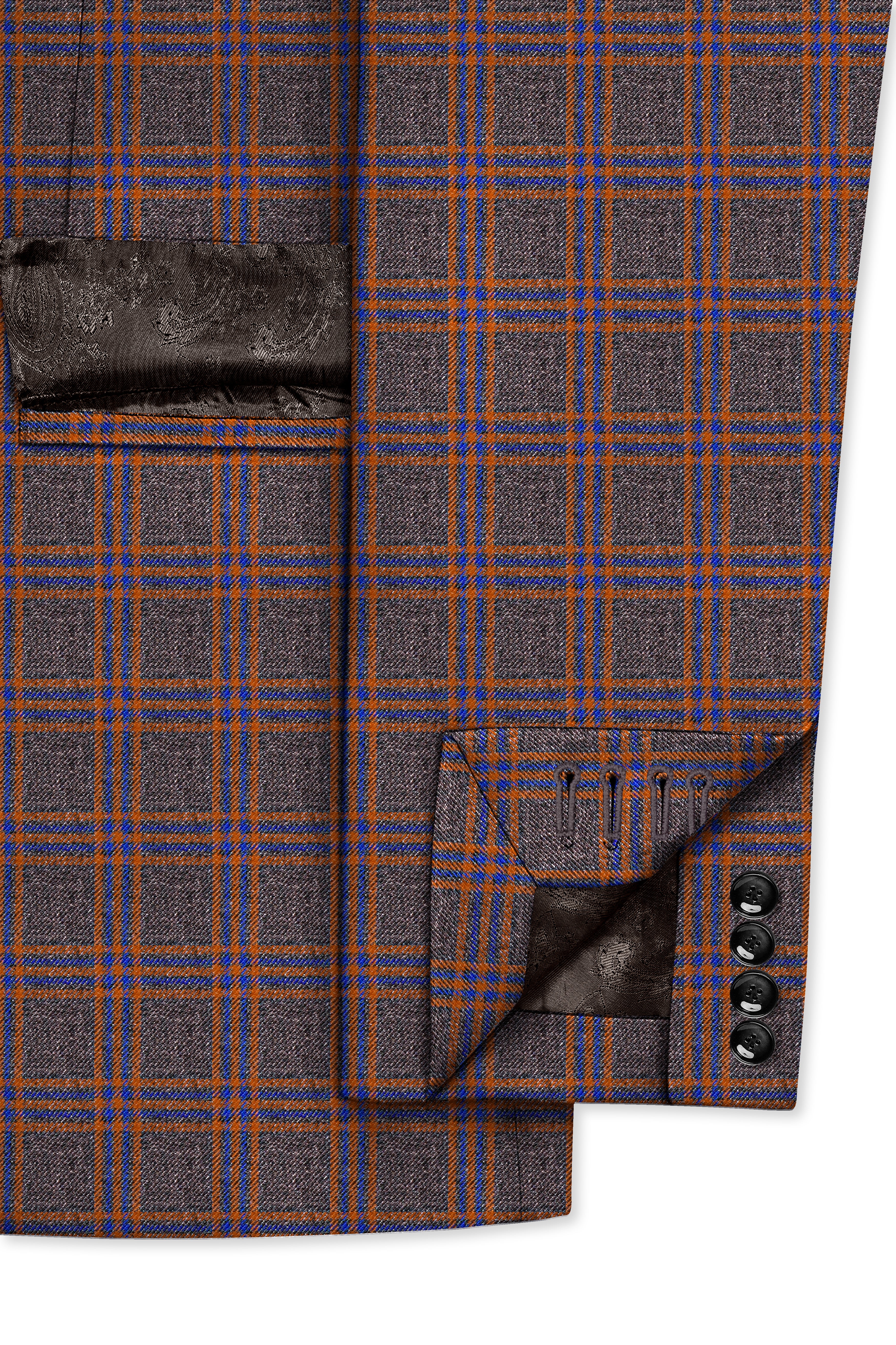 Emperor Gray and Russet Brown Plaid Tweed Double Breasted Suit