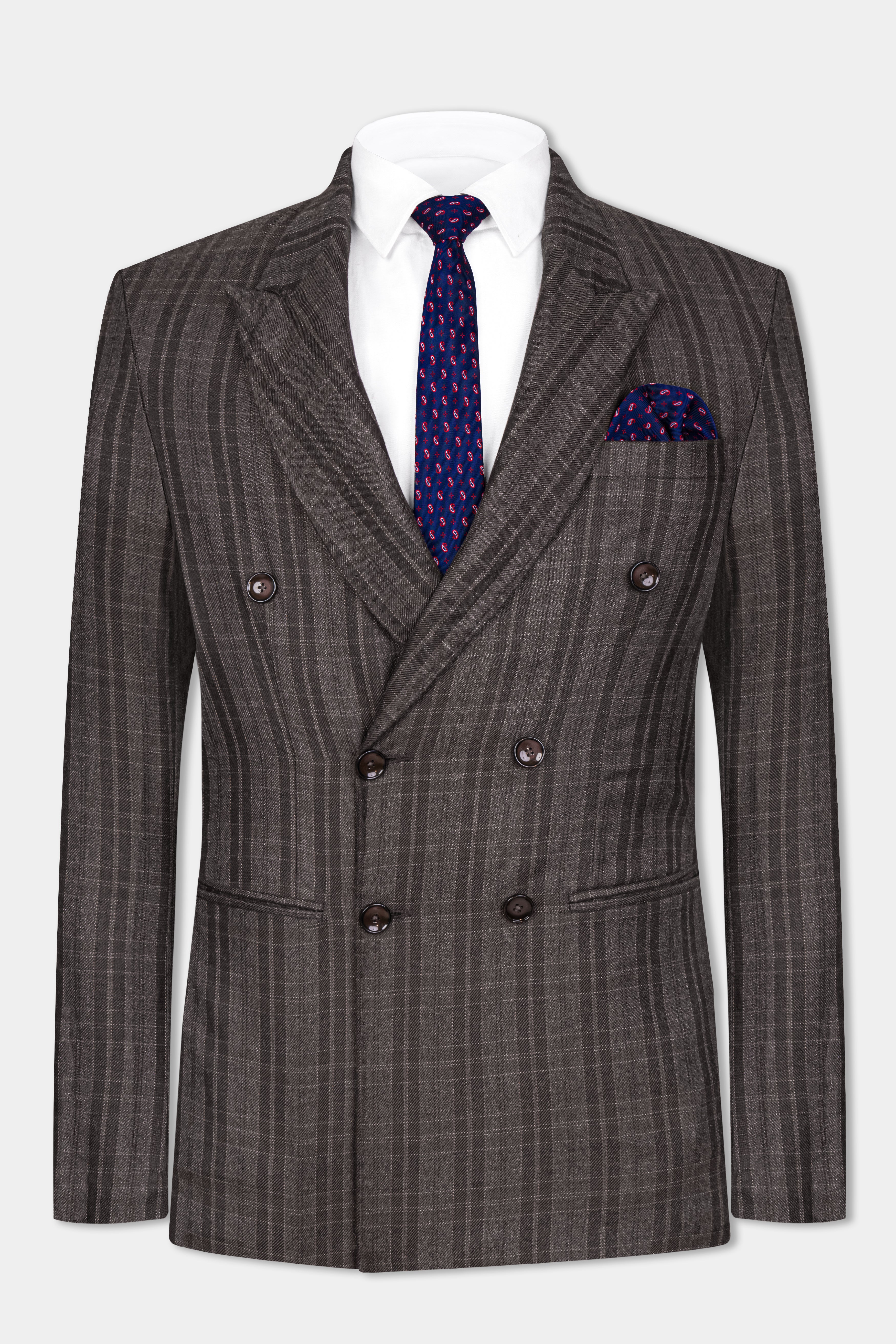 Thunder Brown Plaid Tweed Double Breasted Suit