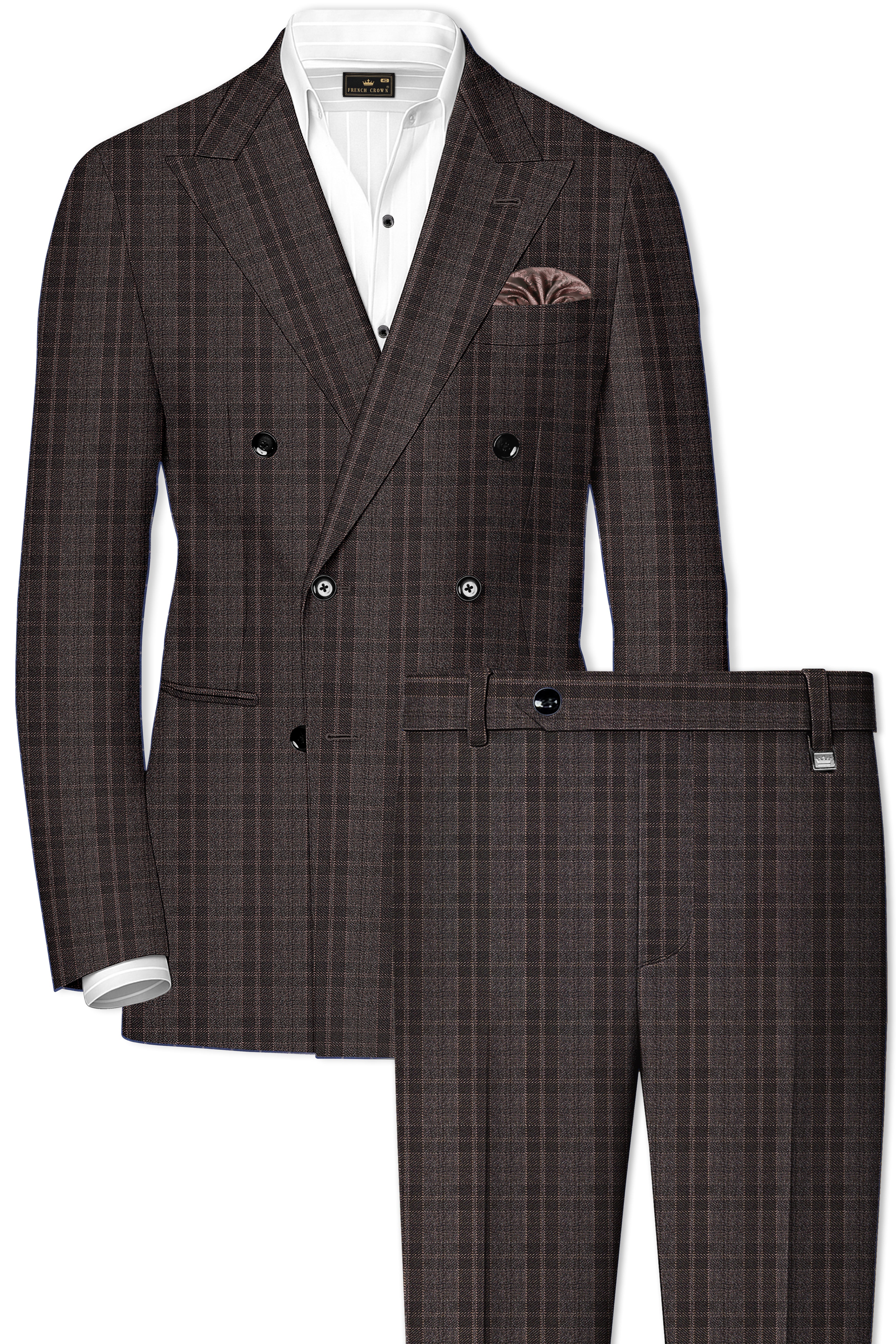 Thunder Brown Plaid Tweed Double Breasted Suit