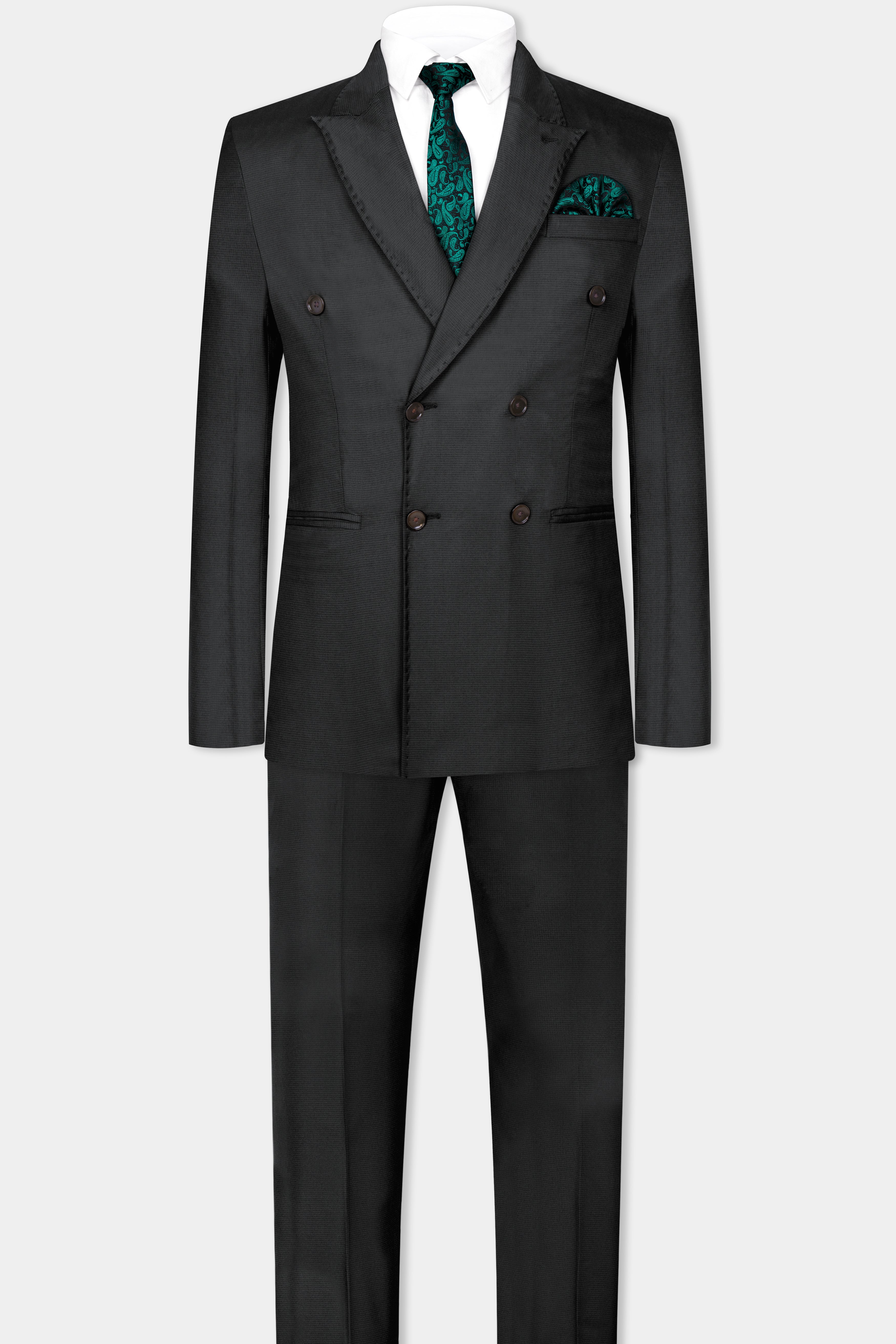 Vulcan Black Wool Rich Double Breasted Suit
