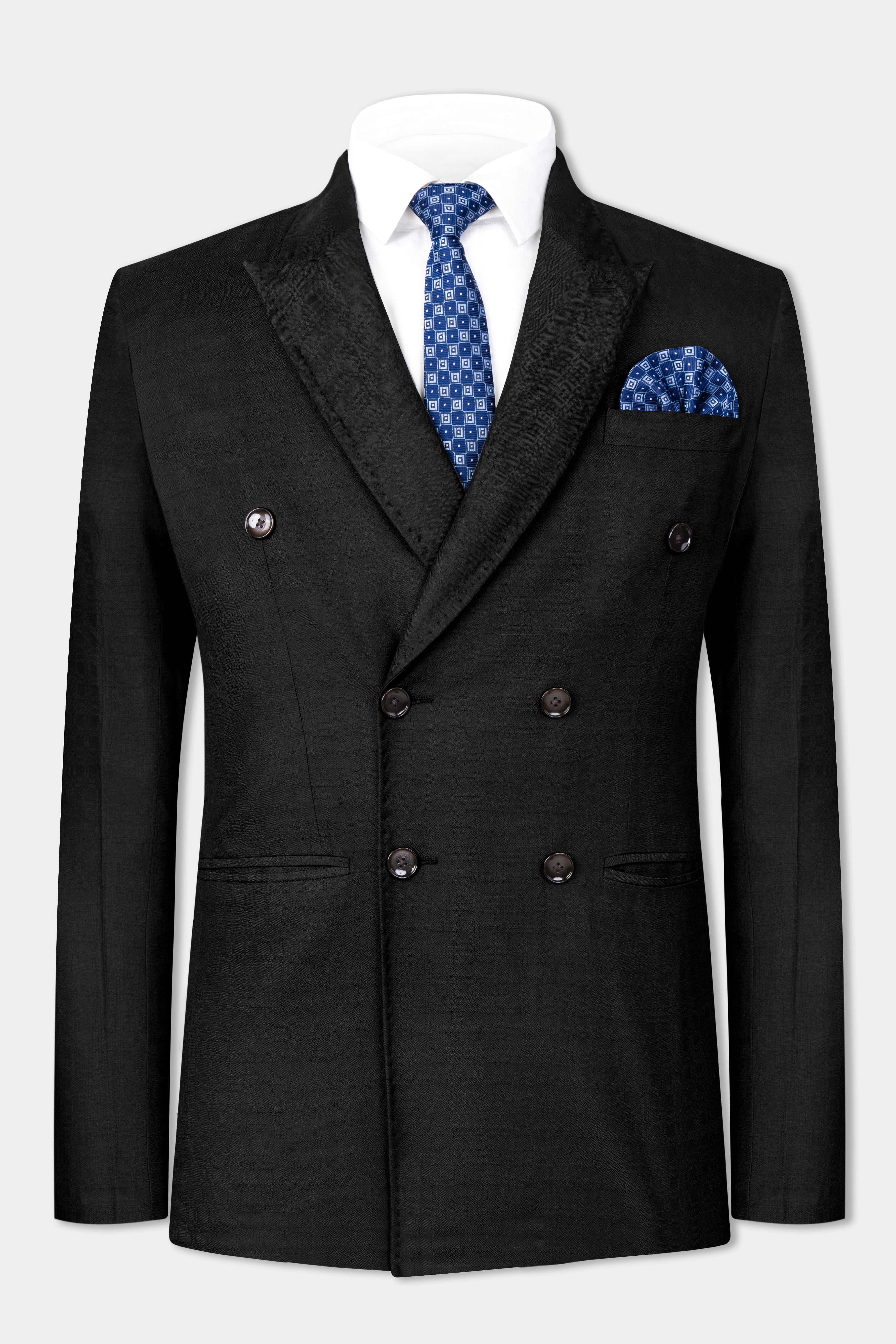 Jade Black Wool Rich Double Breasted Suit