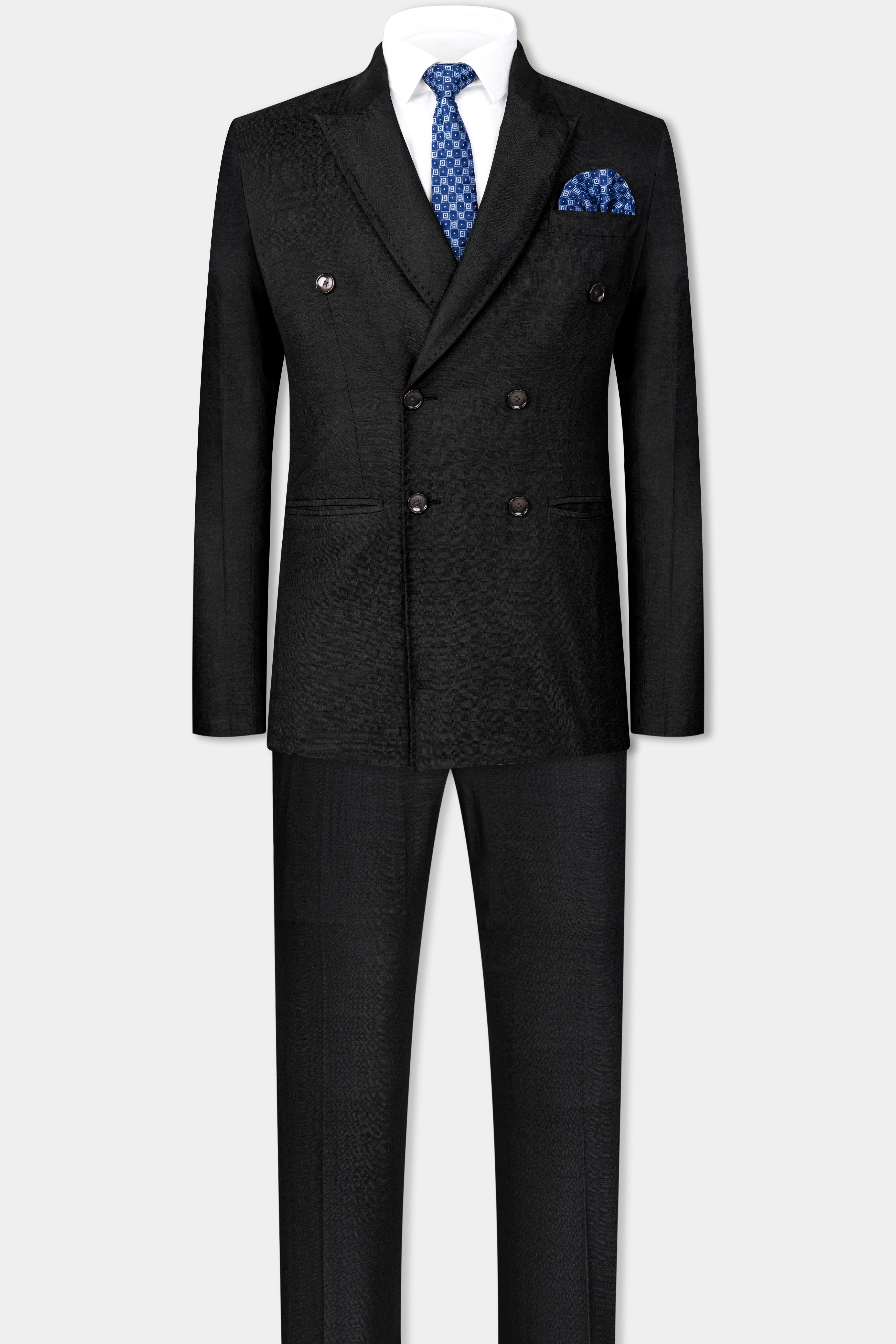 Jade Black Wool Rich Double Breasted Suit