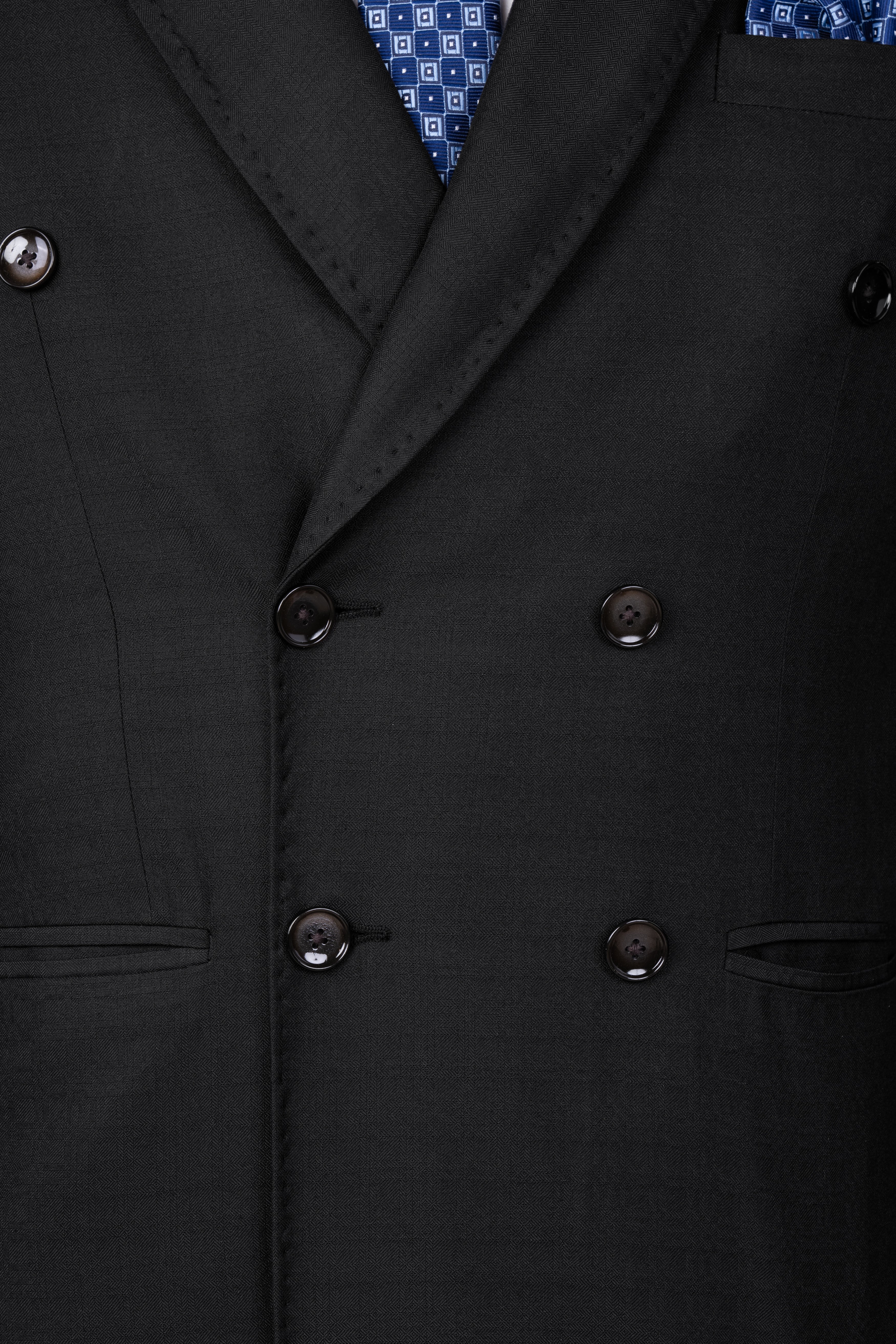 Jade Black Wool Rich Double Breasted Suit