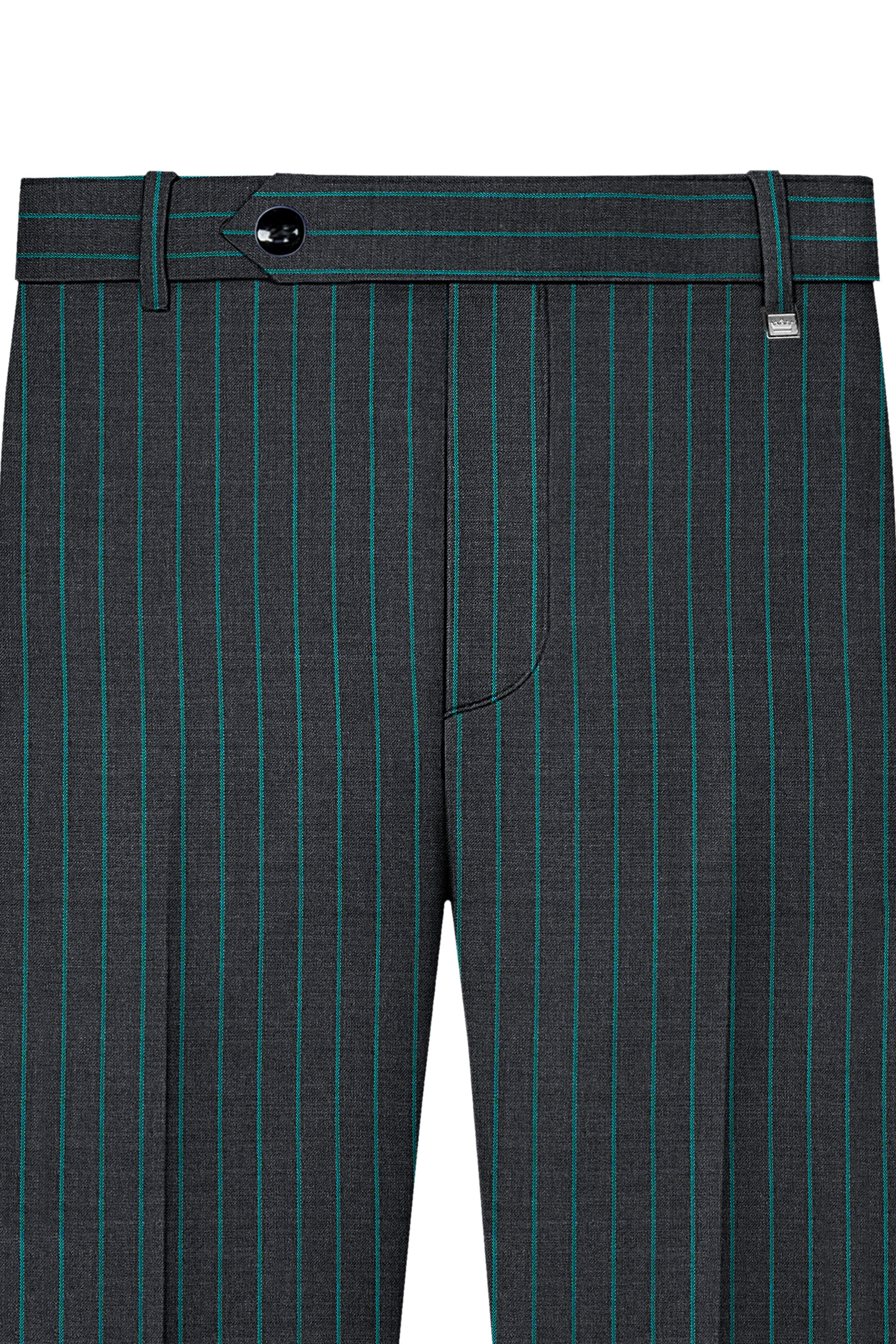Gravel Gray and Lagoon Blue Striped Wool Rich Double Breasted Suit