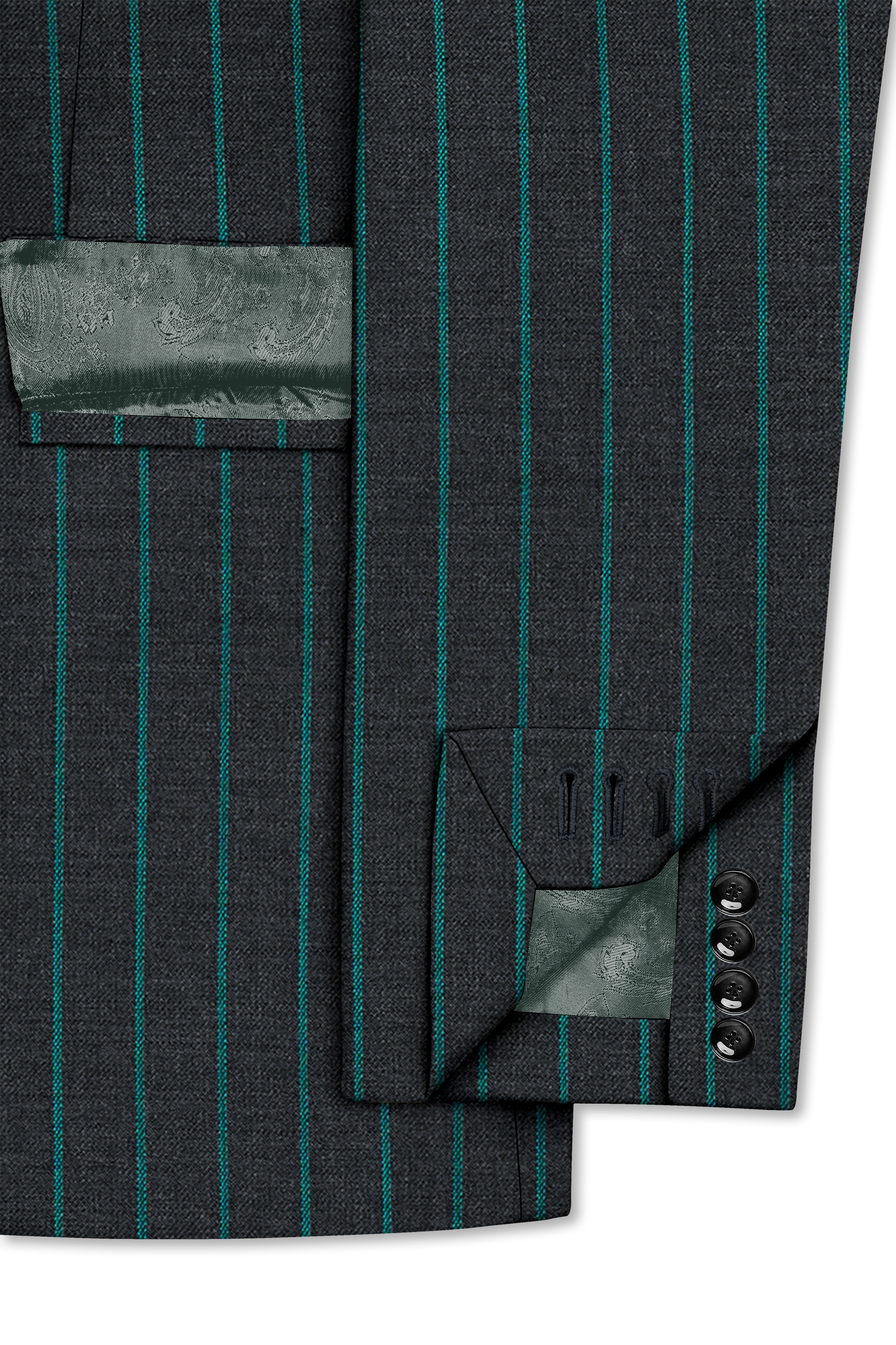 Gravel Gray and Lagoon Blue Striped Wool Rich Double Breasted Suit